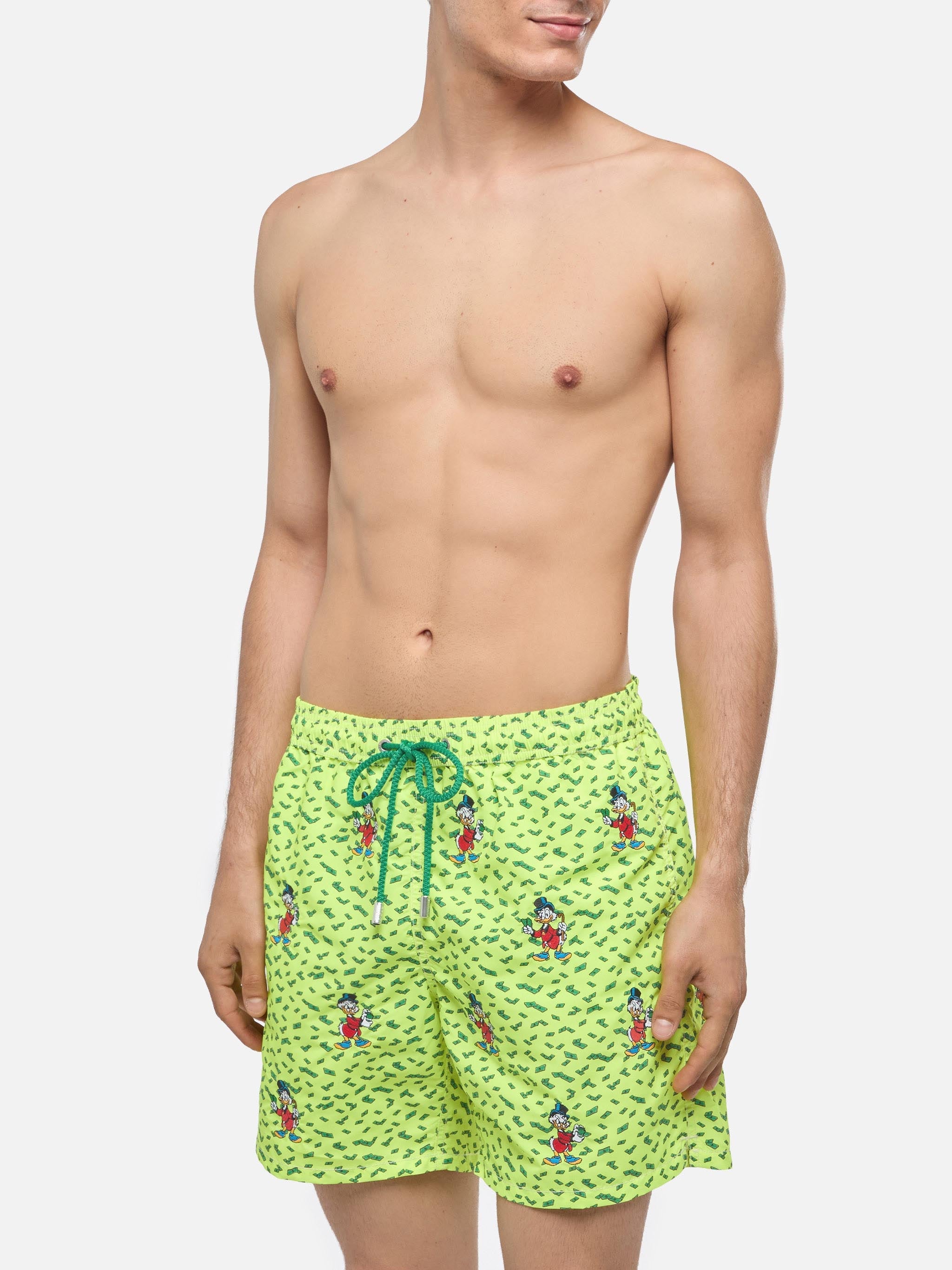 Mid-Length Striped Gustavia Swim-Shorts With Scrooge Embroidery | Disney® Special Edition Yellow Swimshort