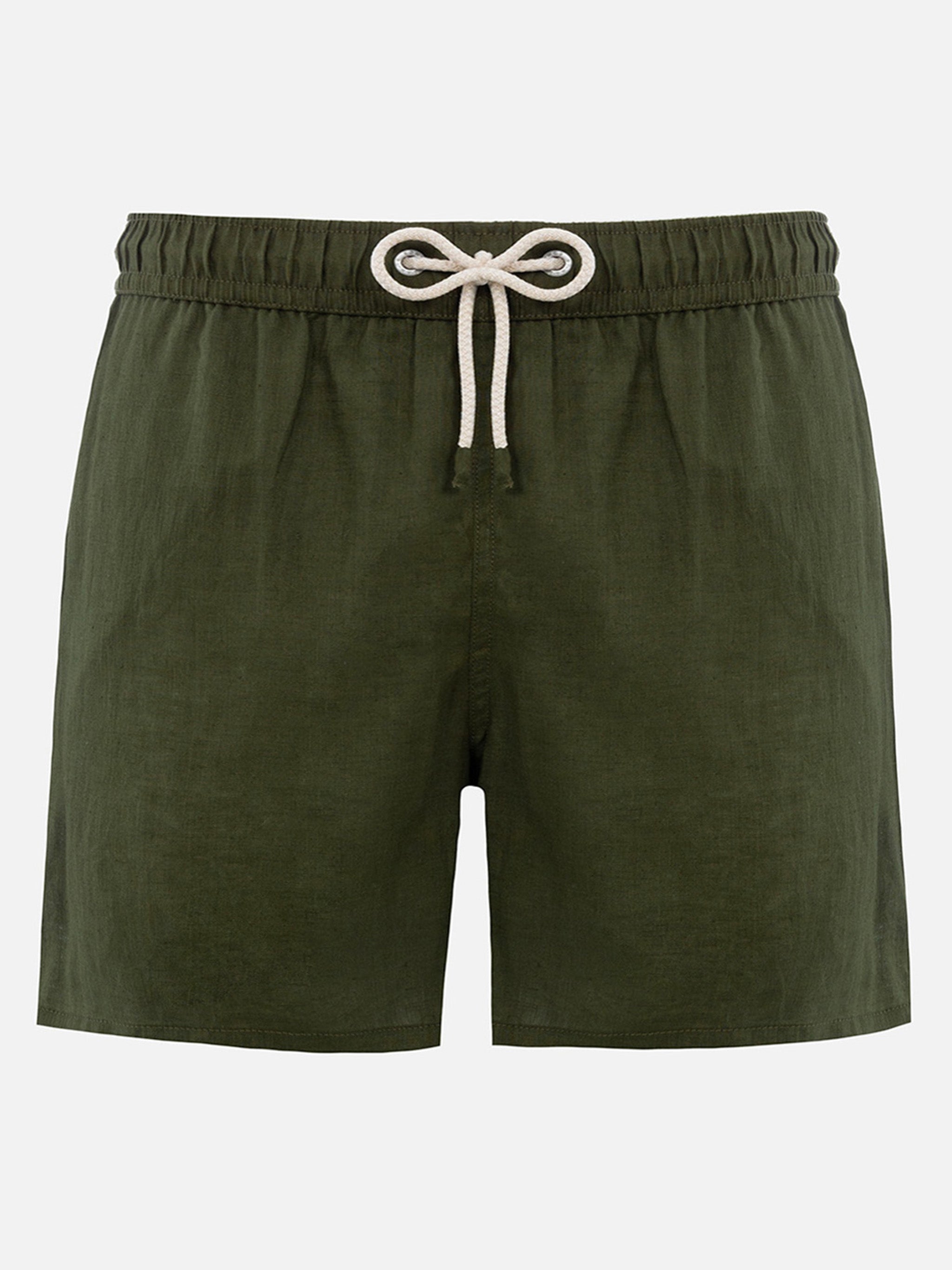 Mid-Length Military Green Linen Swim-Shorts Gustavia Swimshort