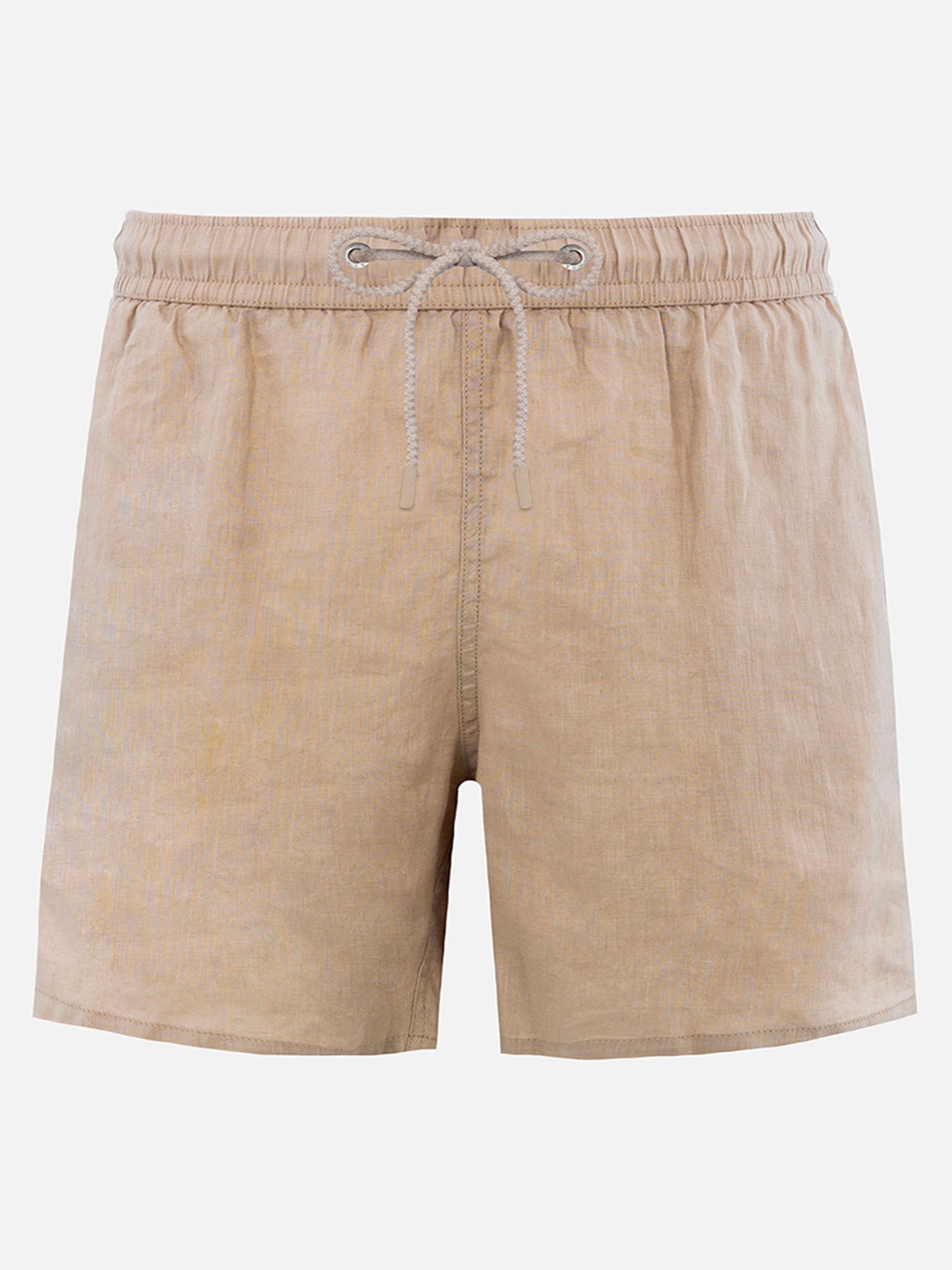 Mid-Length Beige Linen Swim-Shorts Gustavia Brown Swimshort
