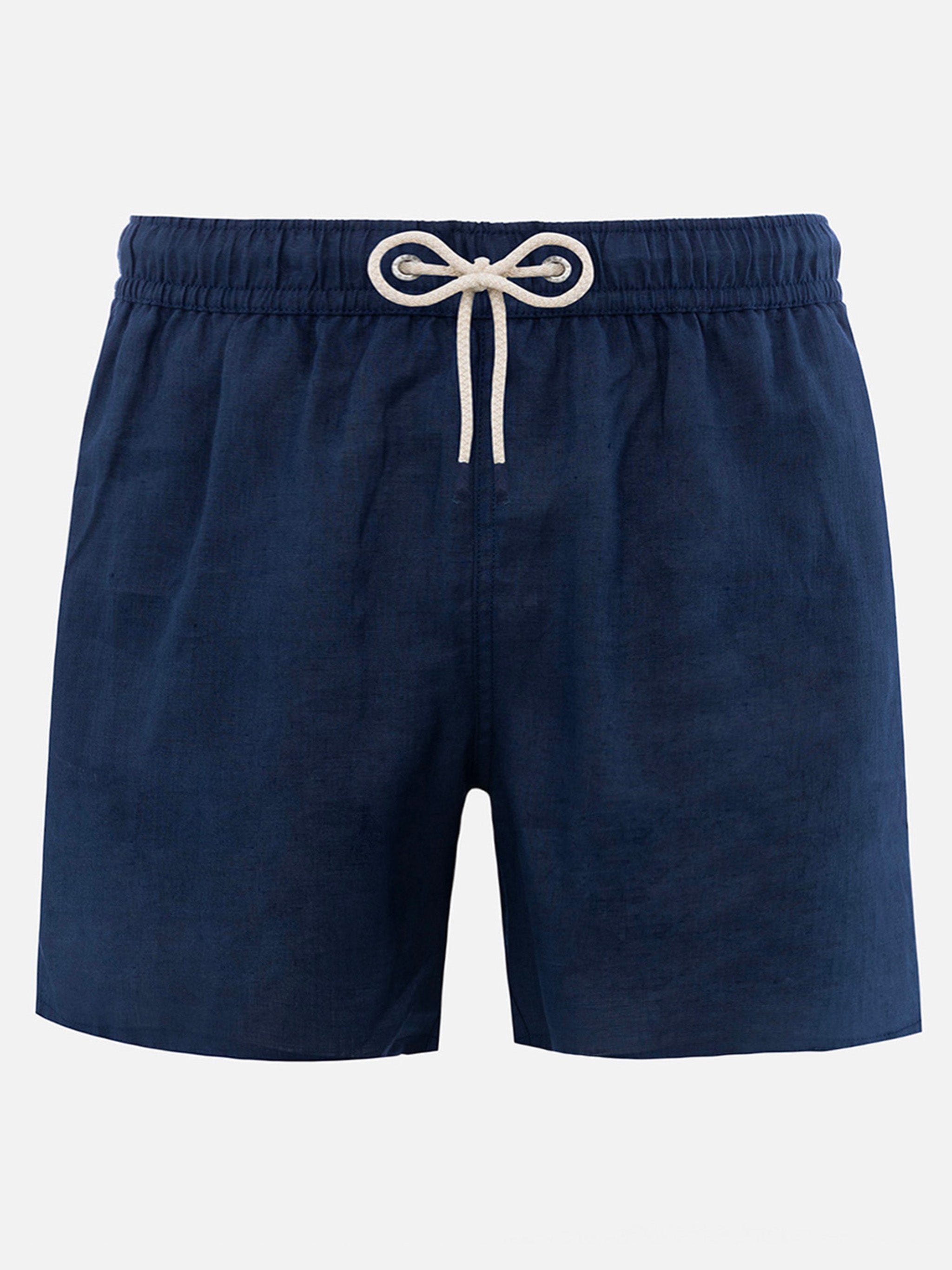 Mid-Length Navy Blue Linen Swim-Shorts Gustavia Swimshort