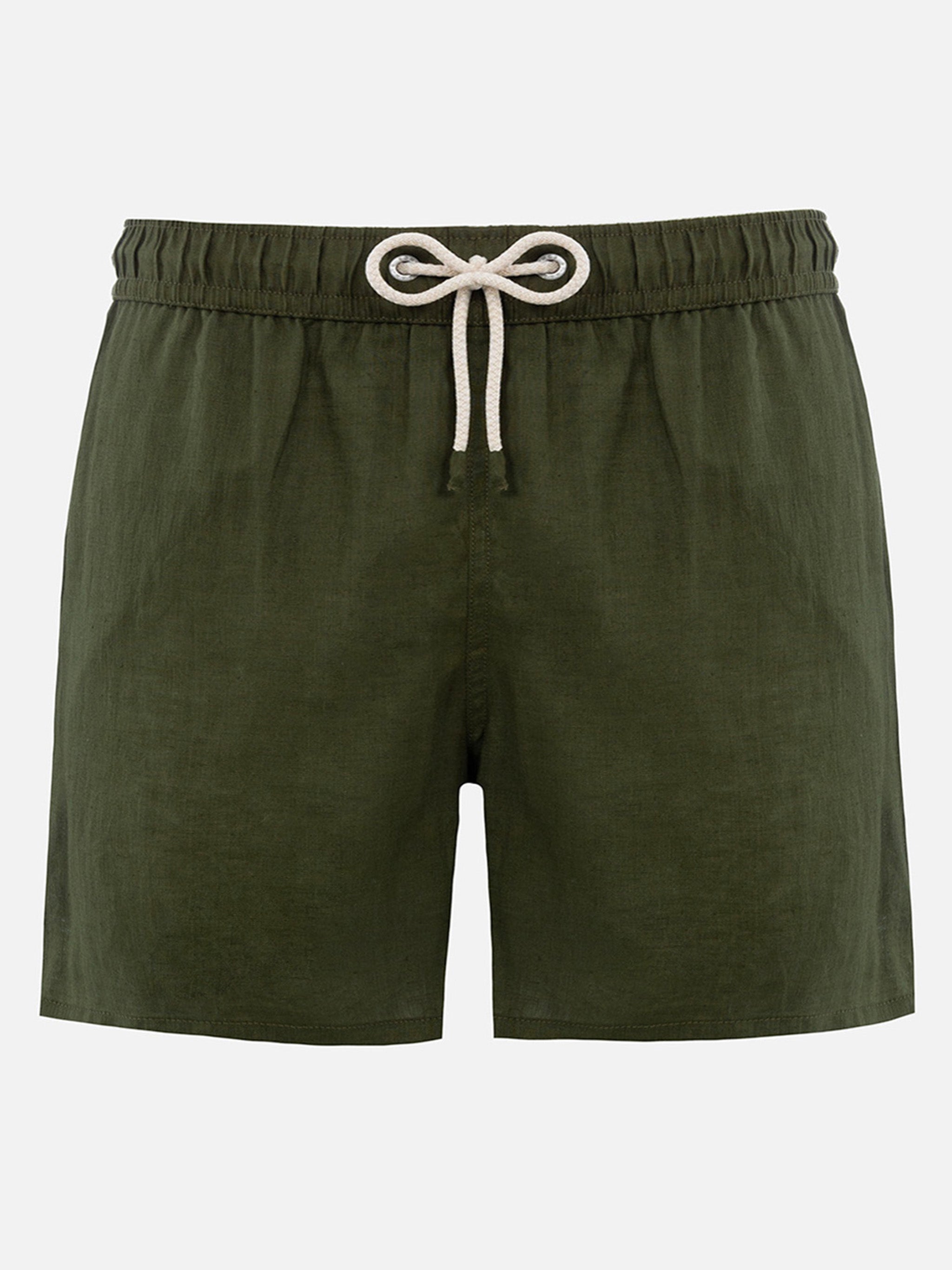 Man Mid-Length Military Green Linen Swim-Shorts Gustavia Swimshort