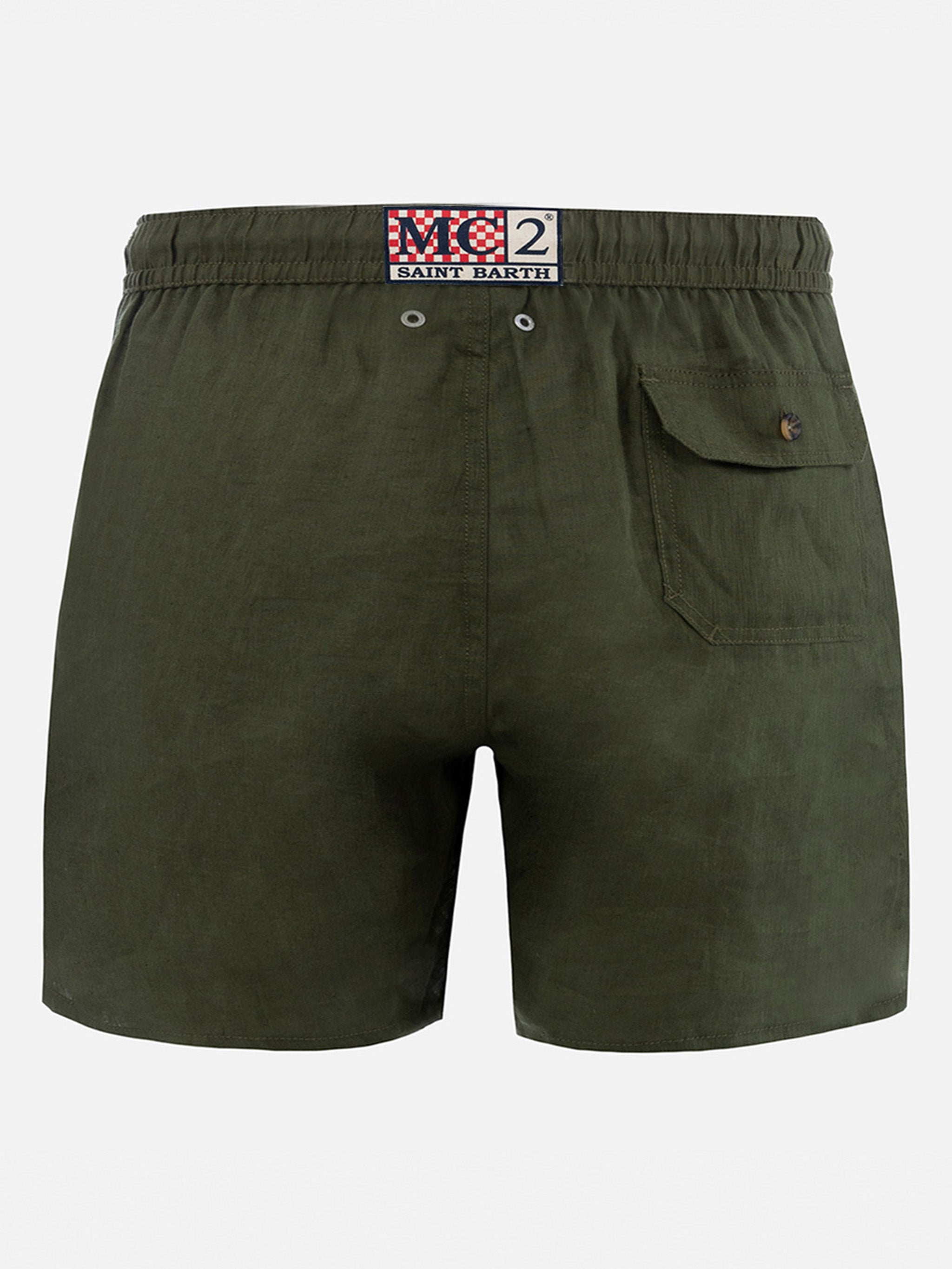 Man Mid-Length Military Green Linen Swim-Shorts Gustavia Swimshort