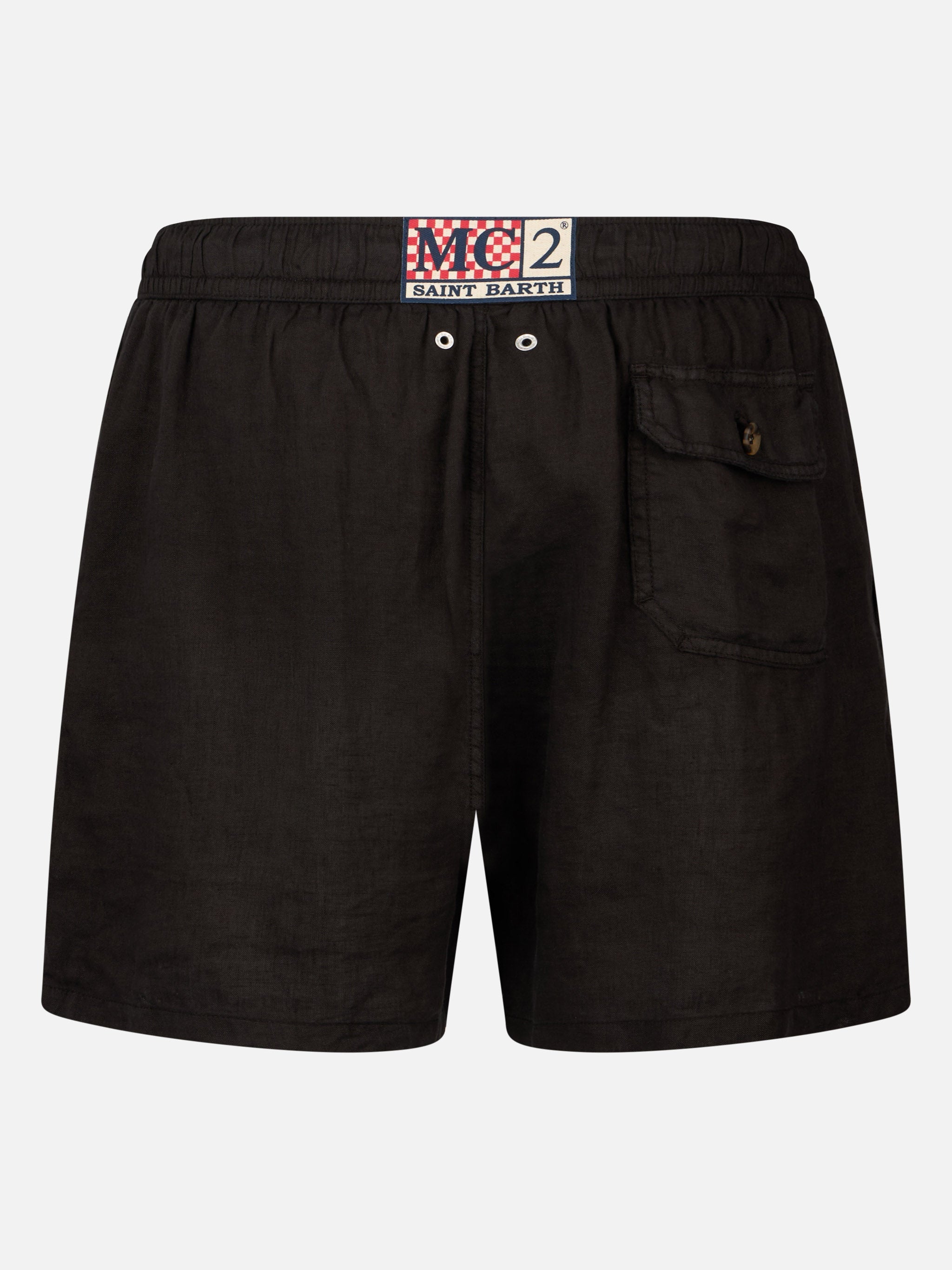 Man Mid-Length Black Linen Swim-Shorts Gustavia Swimshort