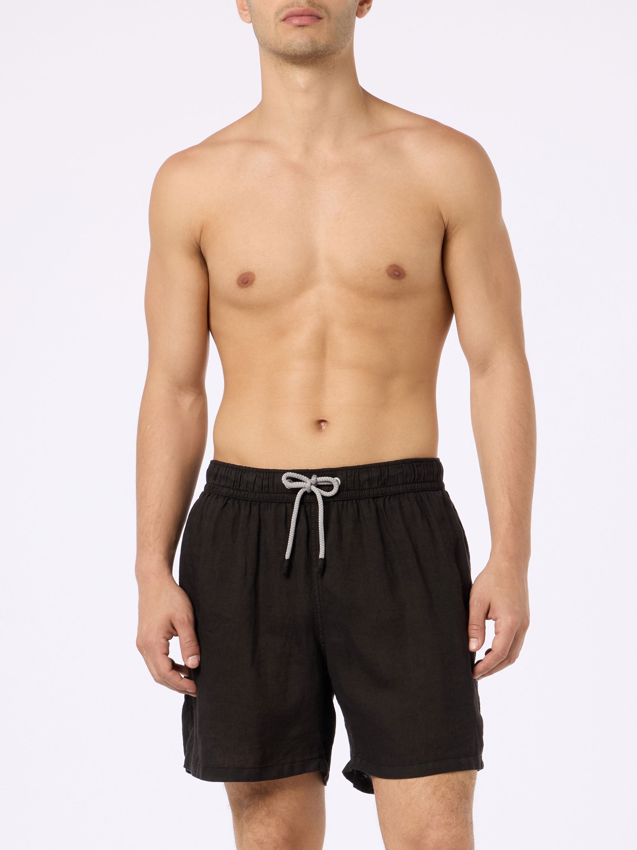 Man Mid-Length Black Linen Swim-Shorts Gustavia Swimshort