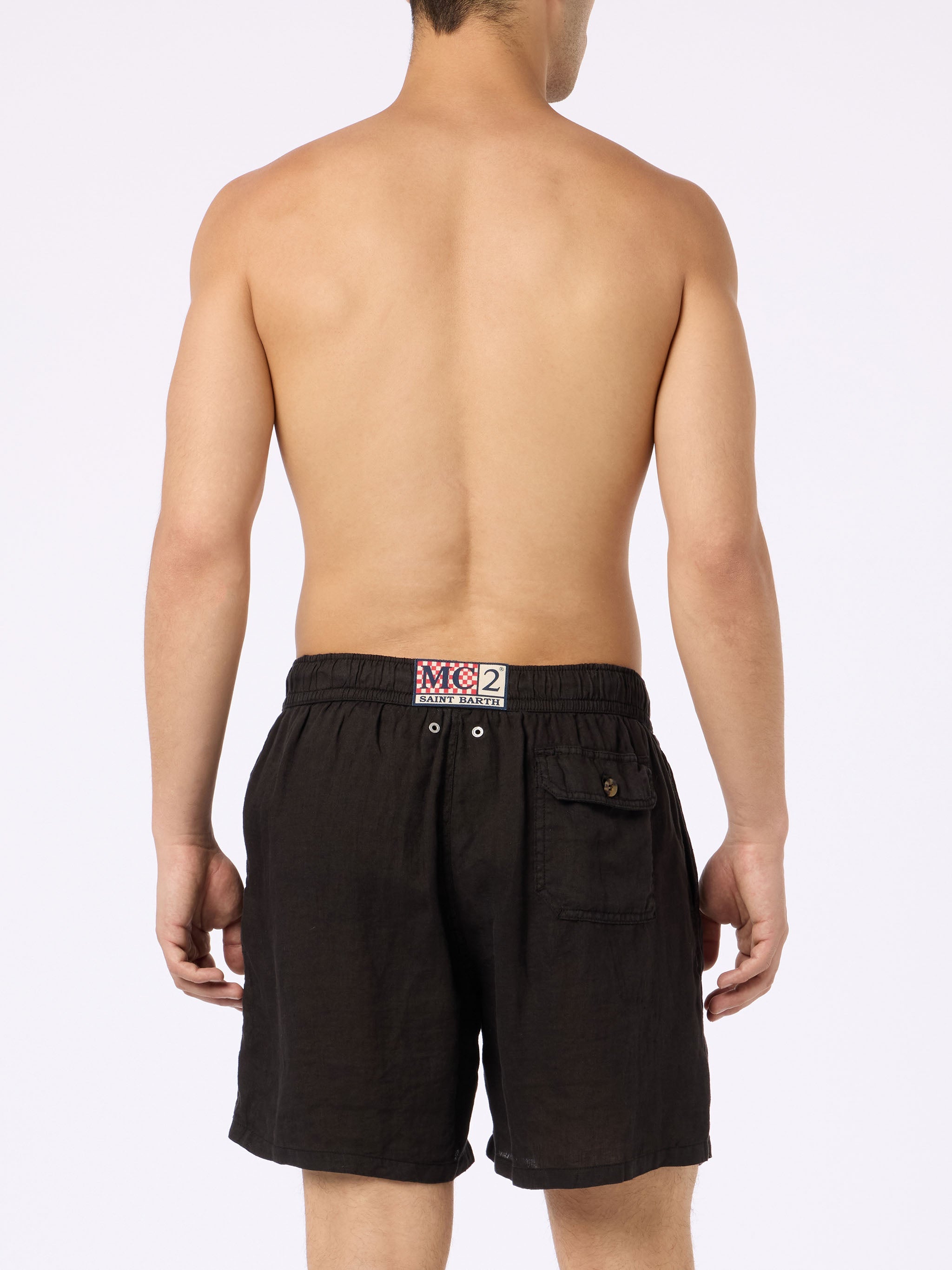 Man Mid-Length Black Linen Swim-Shorts Gustavia Swimshort