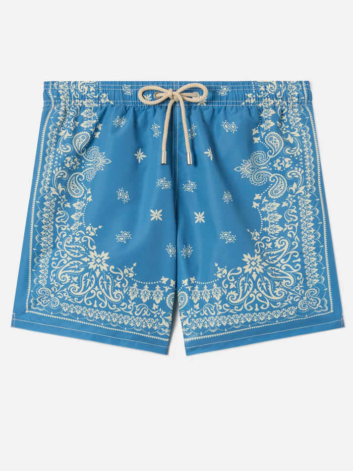 Gustavia Light Blue Swim Shorts With Bandana Print Swimshort