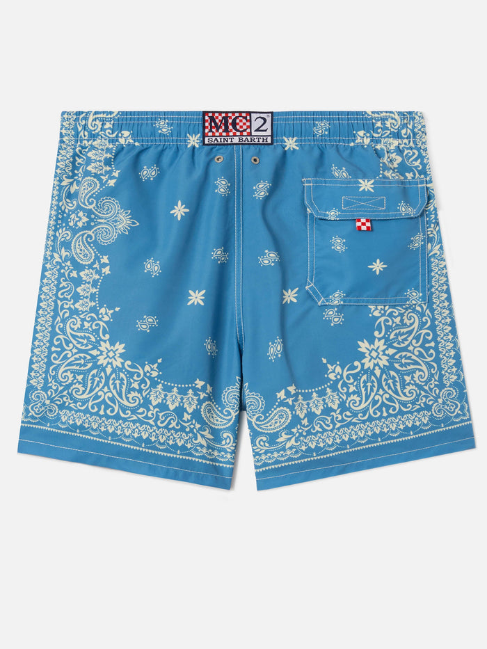 Gustavia Light Blue Swim Shorts With Bandana Print Swimshort