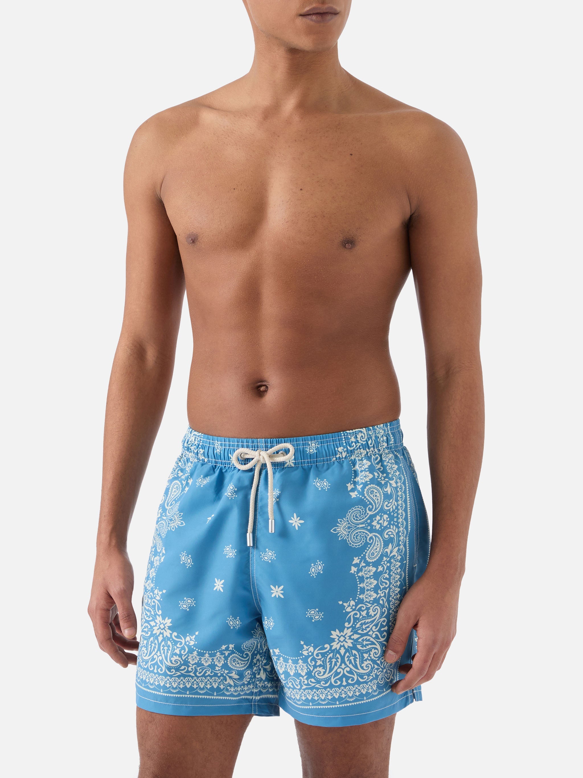 Gustavia Light Blue Swim Shorts With Bandana Print Swimshort