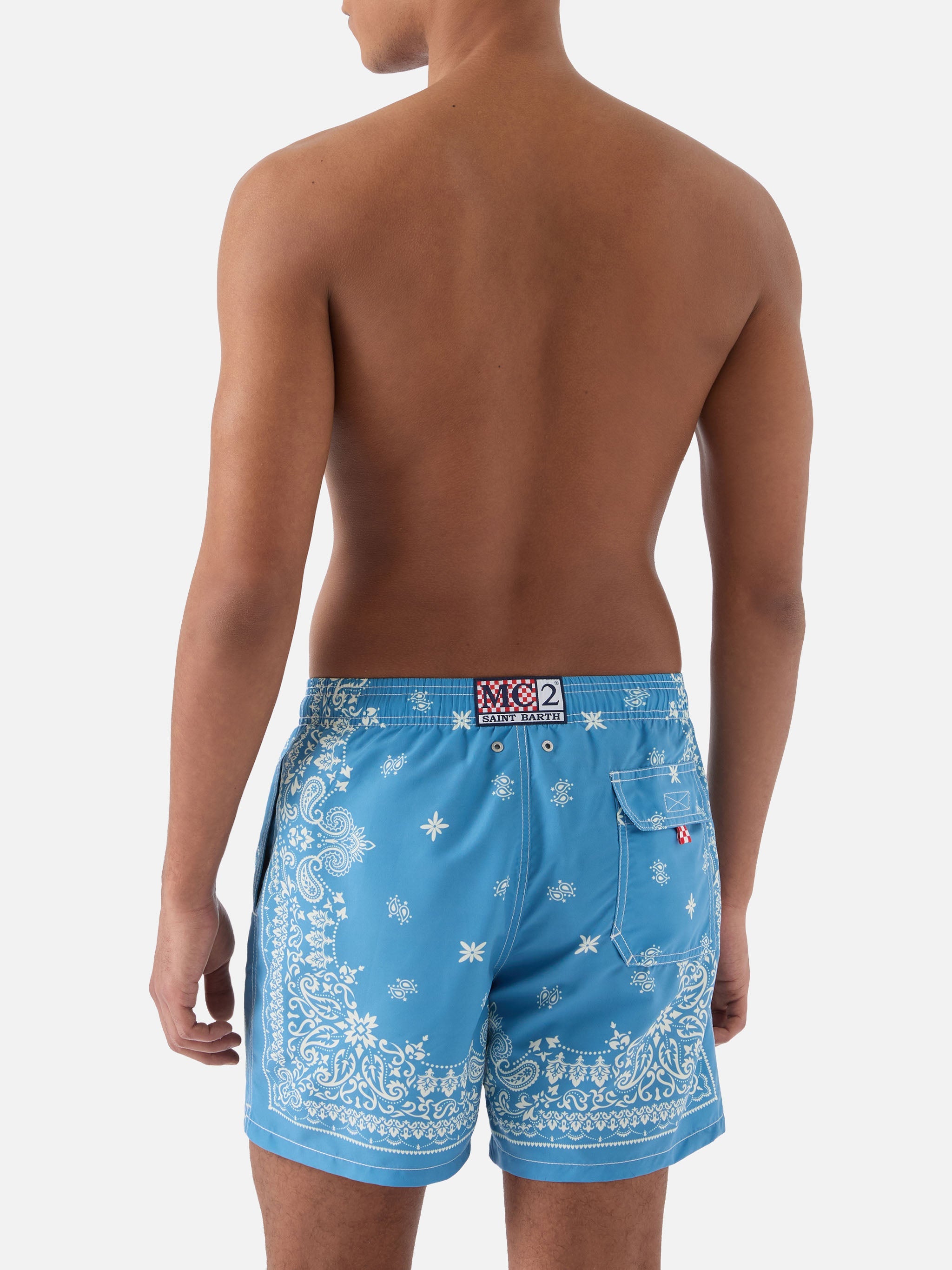 Gustavia Light Blue Swim Shorts With Bandana Print Swimshort