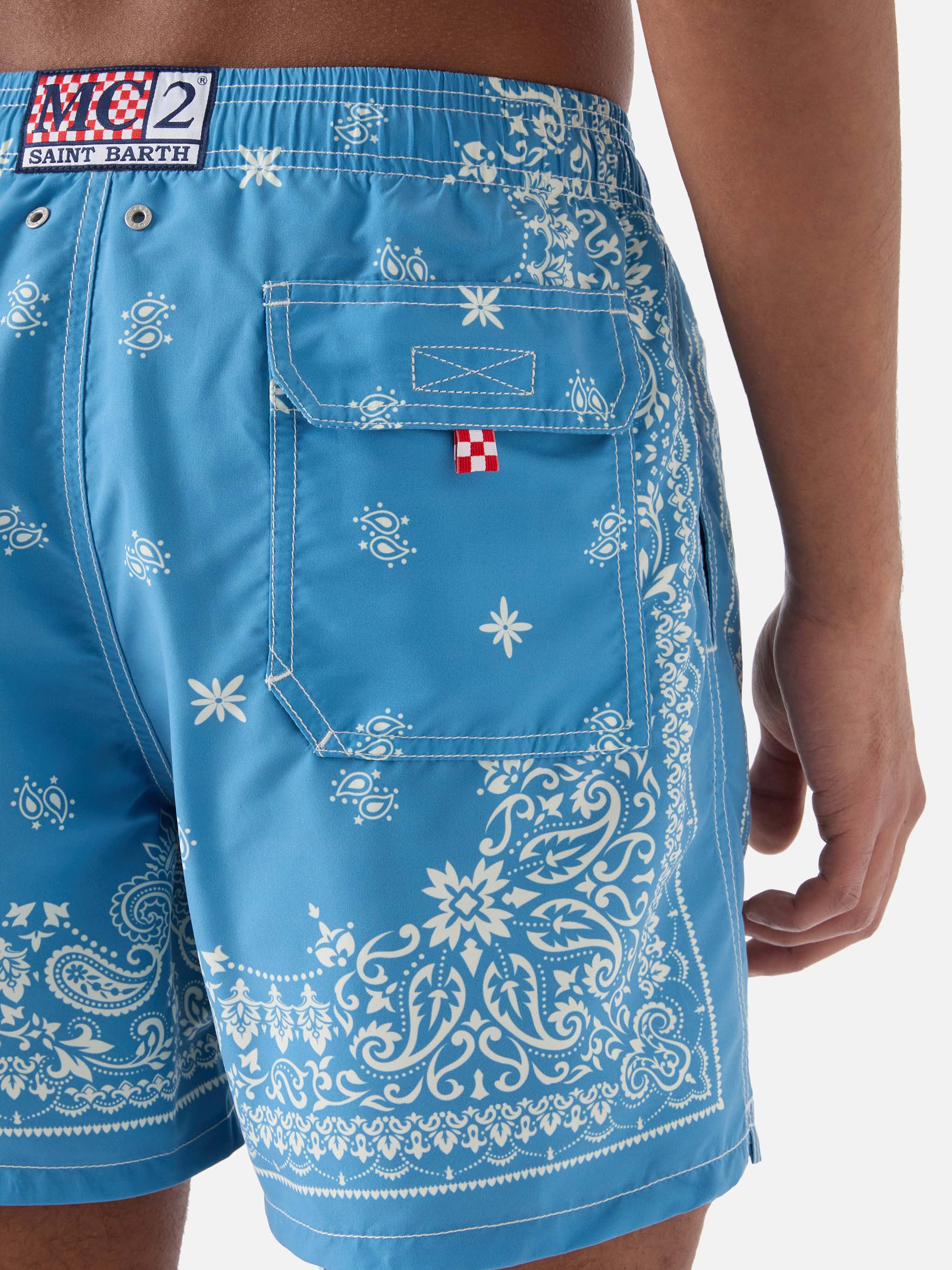 Gustavia Light Blue Swim Shorts With Bandana Print Swimshort