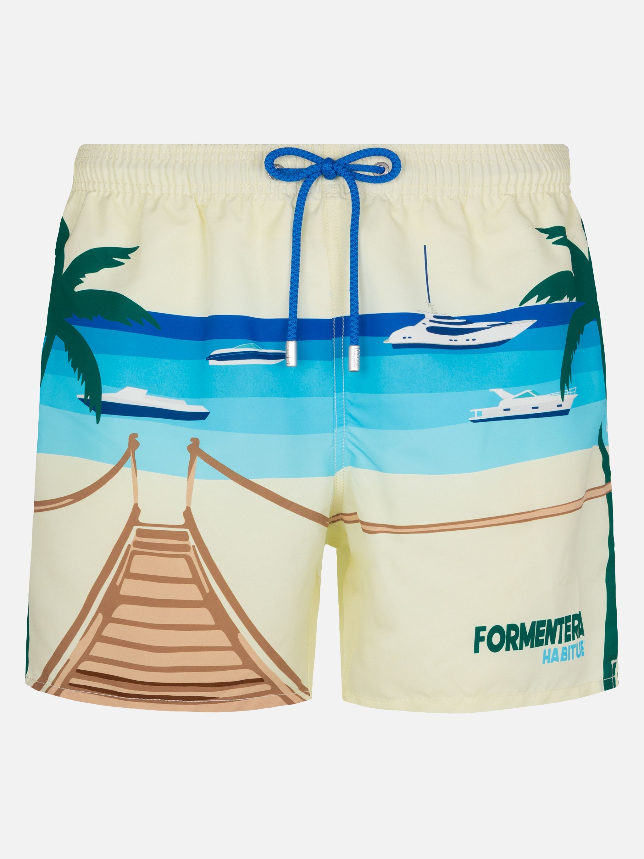 Mid-Length Gustavia Swim-Shorts With Formentera Postcard Placed Print White Swimshort