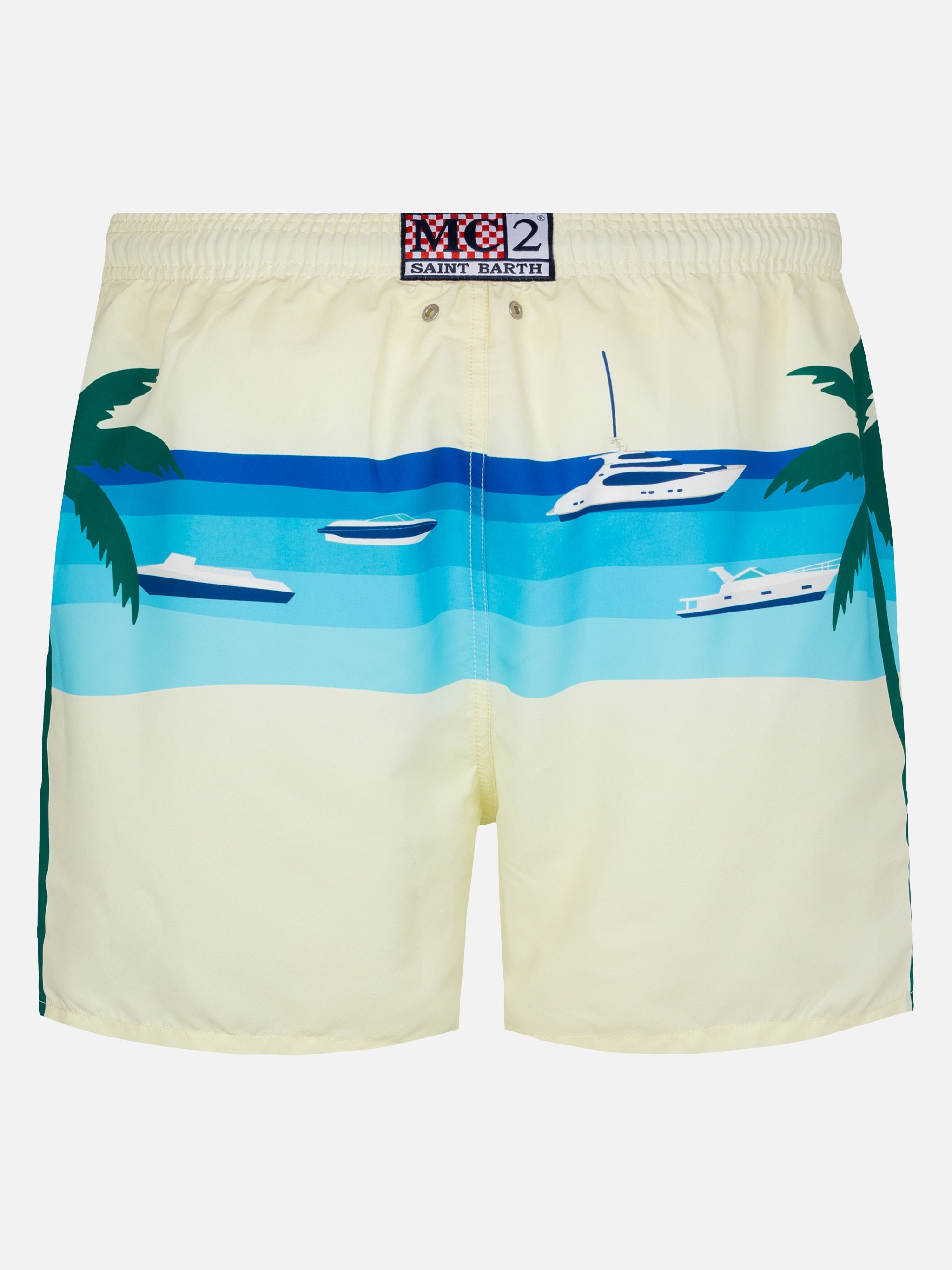 Mid-Length Gustavia Swim-Shorts With Formentera Postcard Placed Print White Swimshort