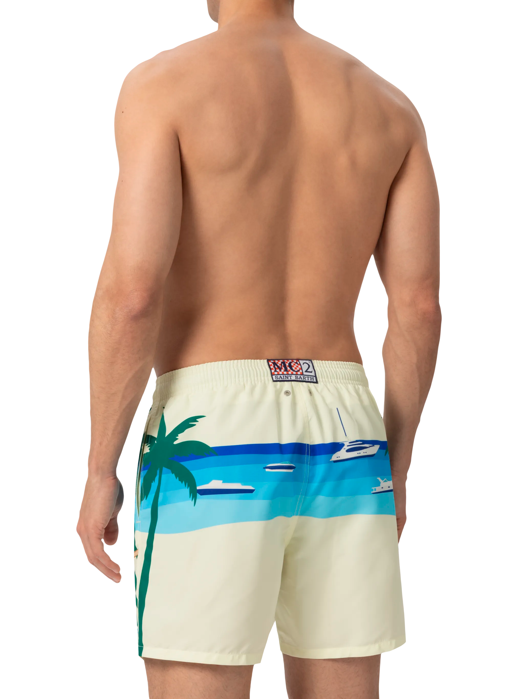 Mid-Length Gustavia Swim-Shorts With Formentera Postcard Placed Print White Swimshort
