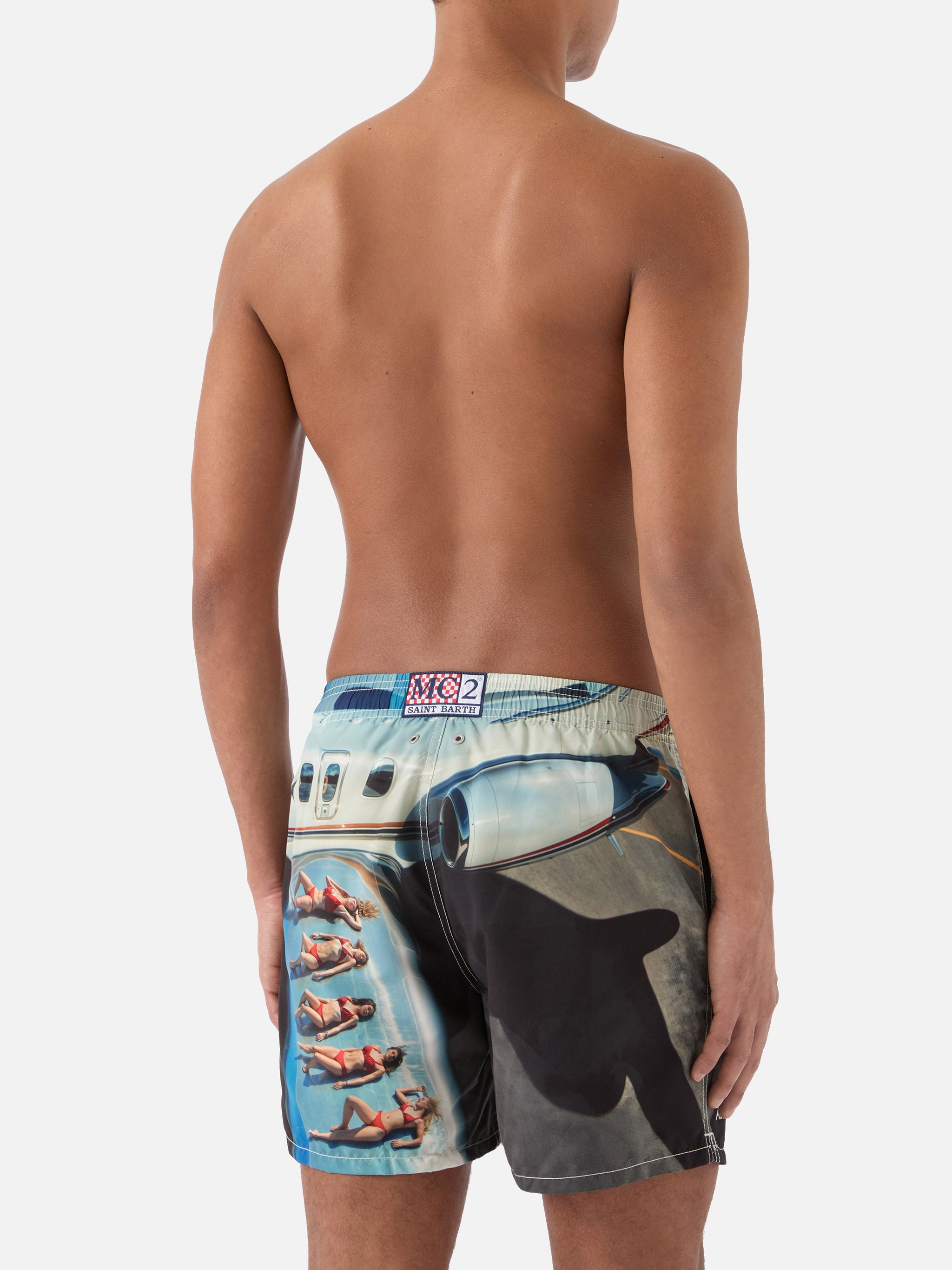 Gustavia Swim Shorts With St. Barth Airlines Print | Special Edition Swimshort