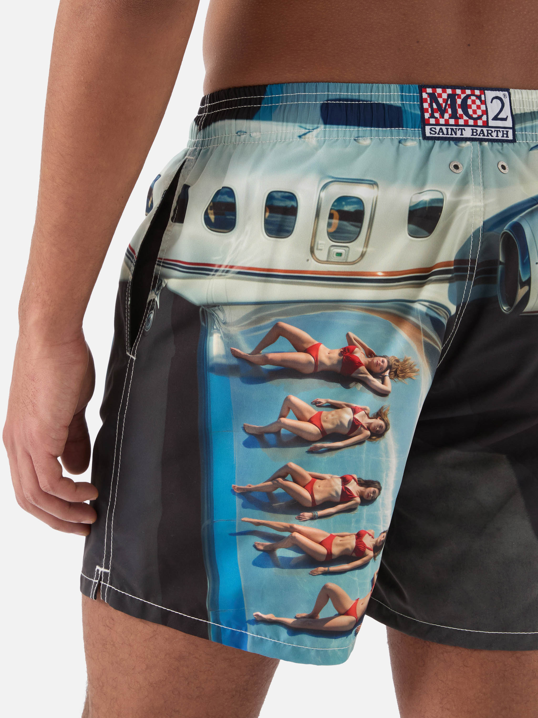 Gustavia Swim Shorts With St. Barth Airlines Print | Special Edition Swimshort
