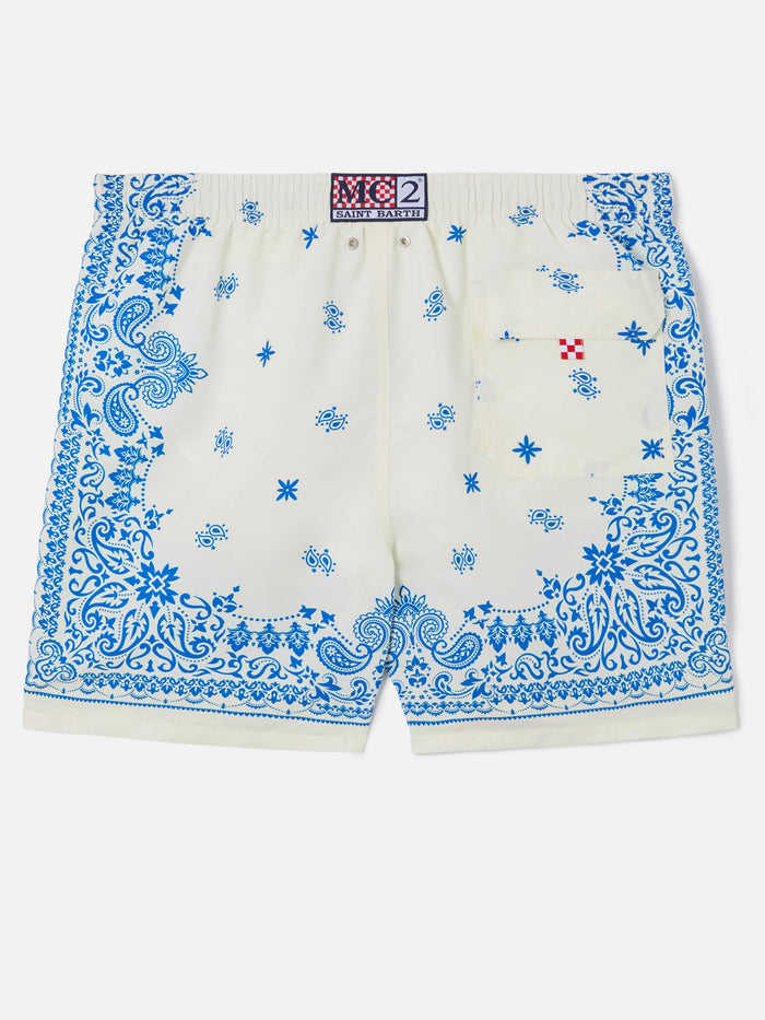 Gustavia Light Blue And White Swim Shorts With Bandana Print Swimshort