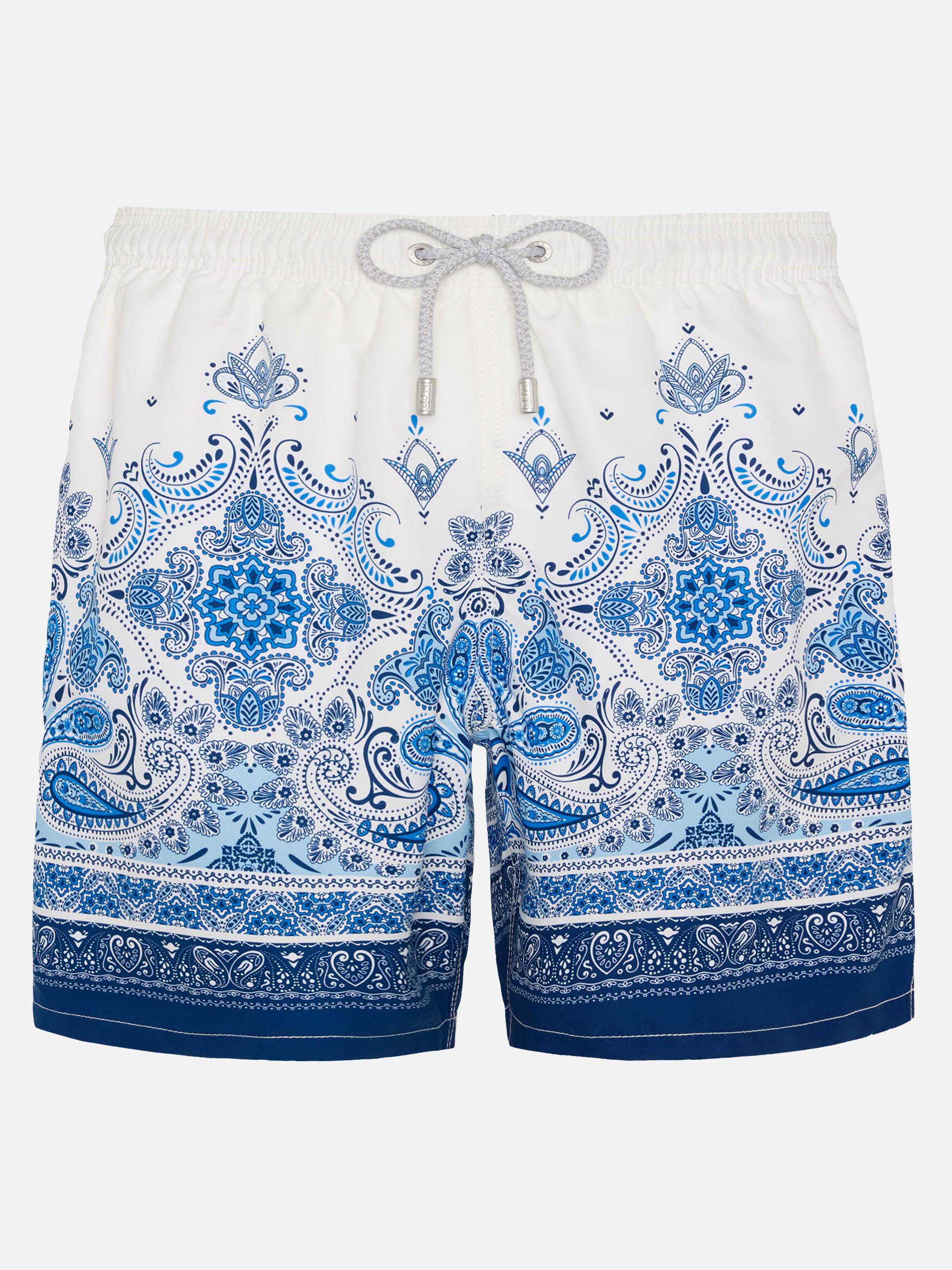 Mid-Length Gustavia Swim-Shorts With Paisley Placed Print White Swimshort