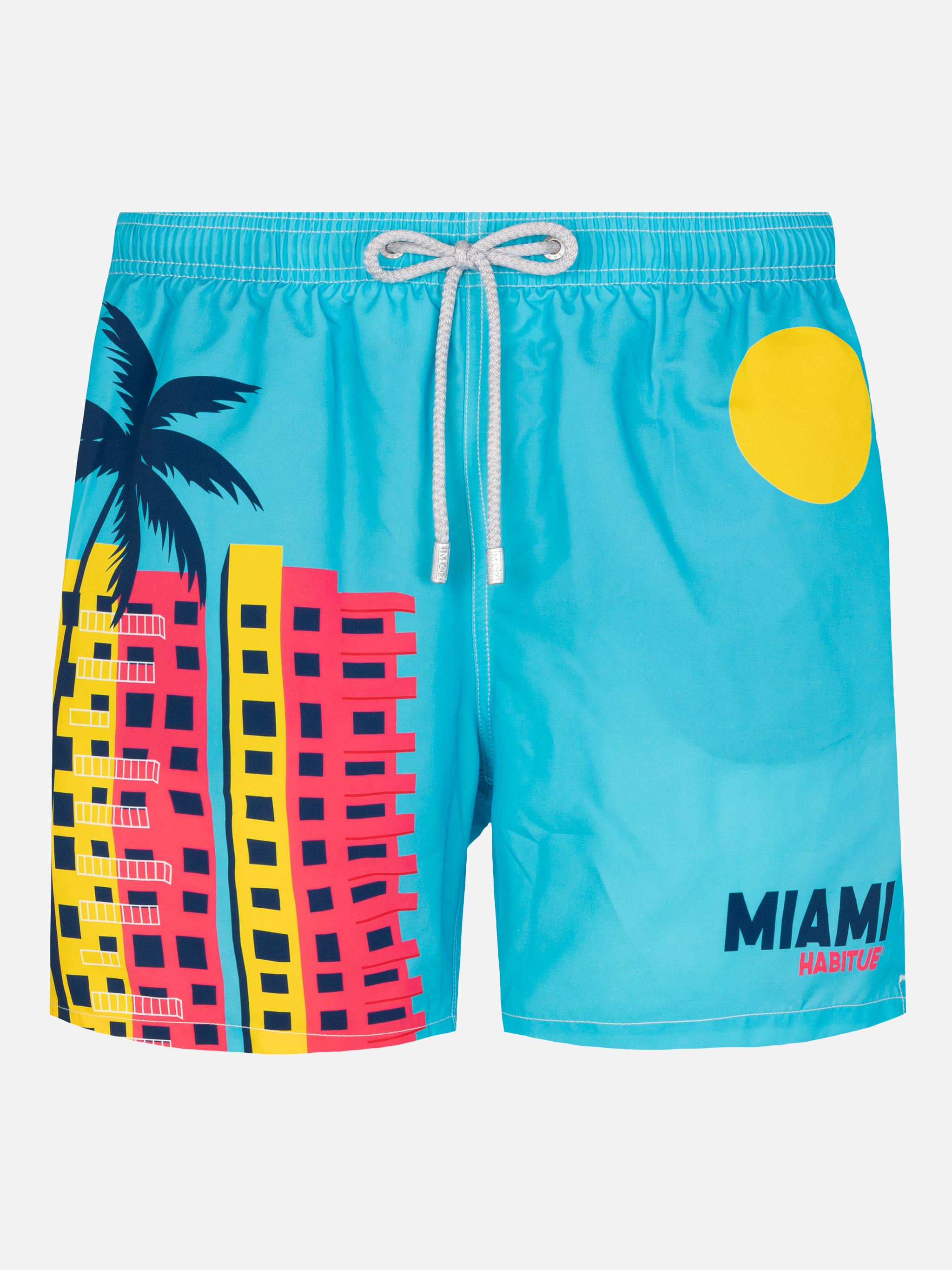 Mid-Length Gustavia Swim-Shorts With Miami Postcard Placed Print Green Swimshort
