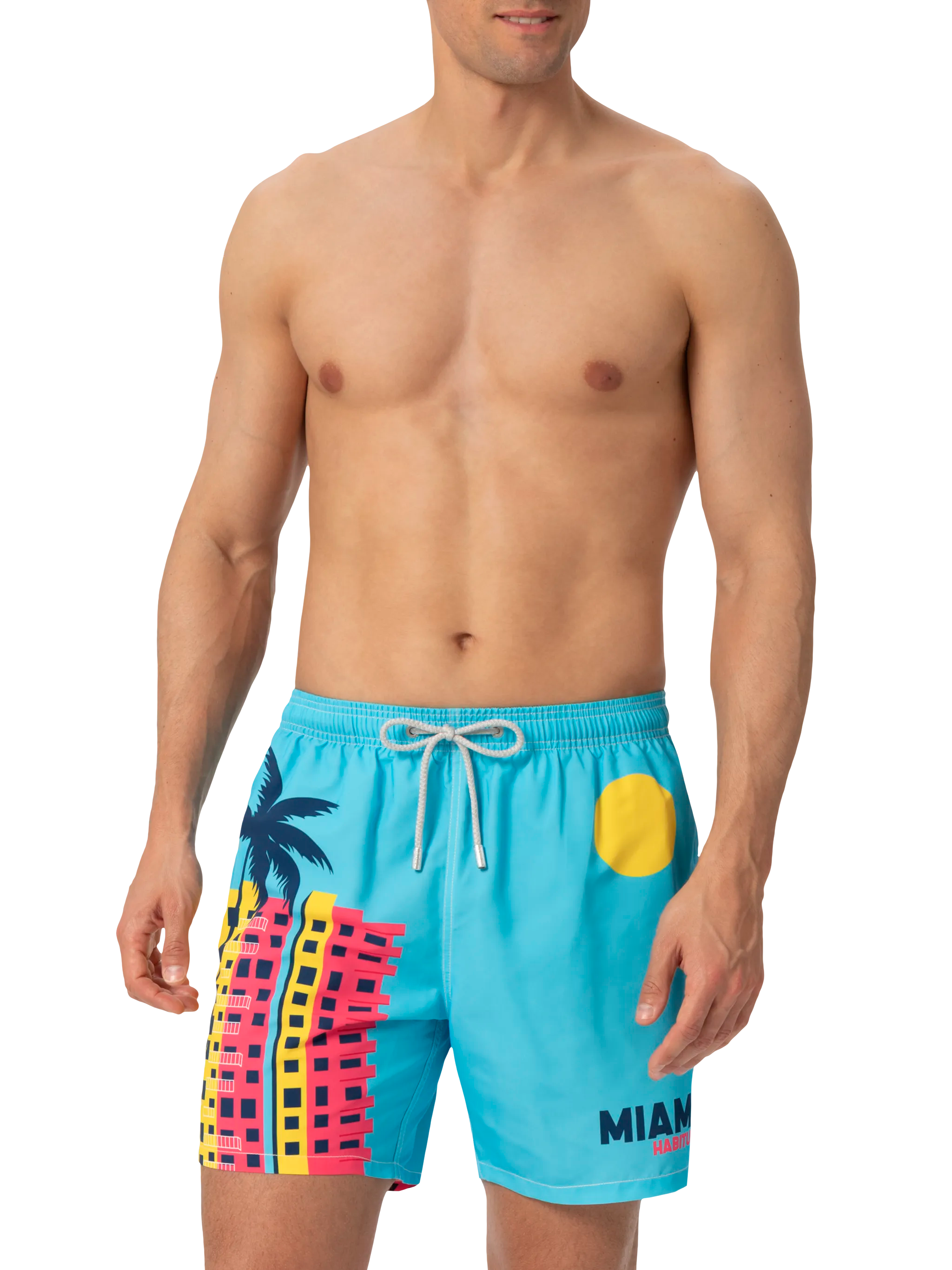 Mid-Length Gustavia Swim-Shorts With Miami Postcard Placed Print Green Swimshort