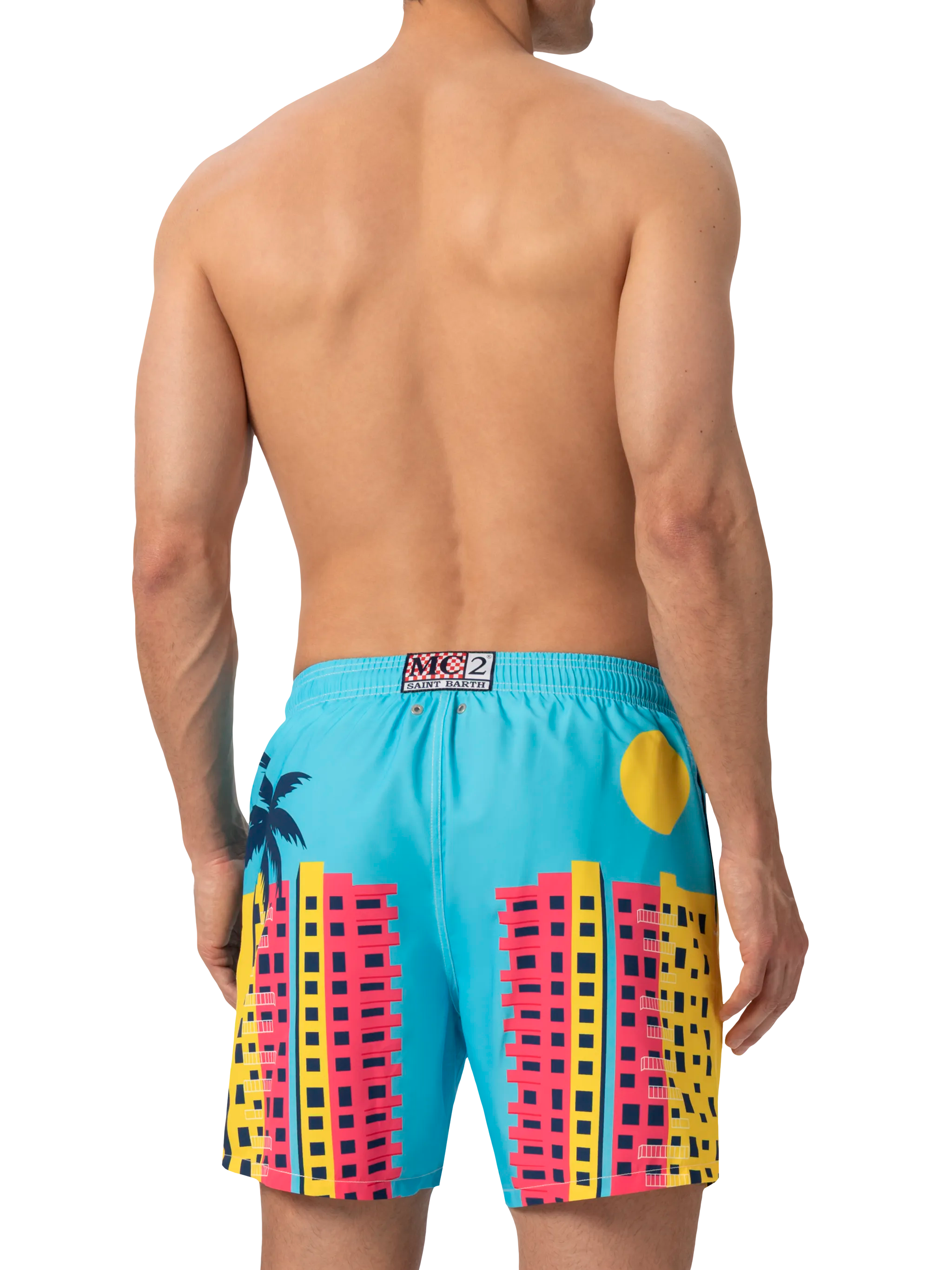 Mid-Length Gustavia Swim-Shorts With Miami Postcard Placed Print Green Swimshort