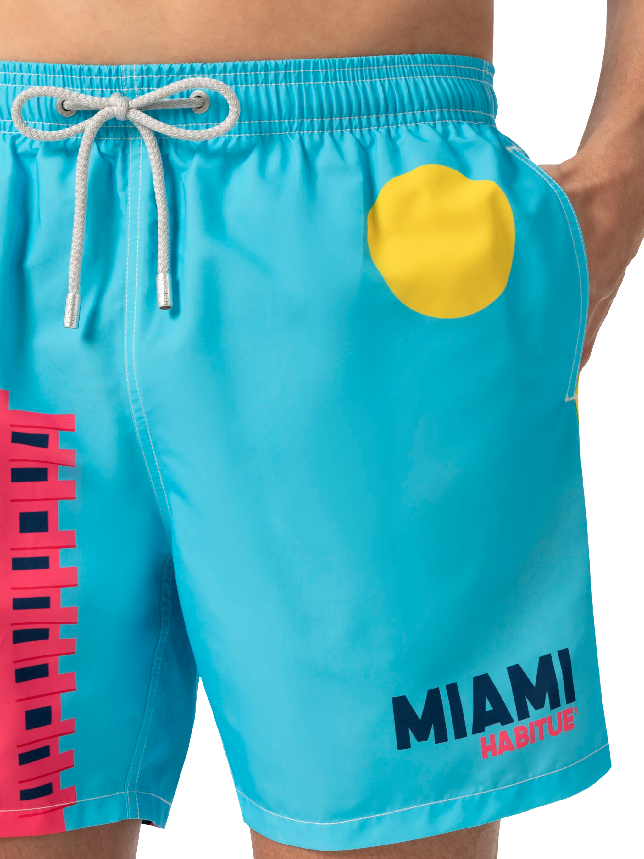 Mid-Length Gustavia Swim-Shorts With Miami Postcard Placed Print Green Swimshort