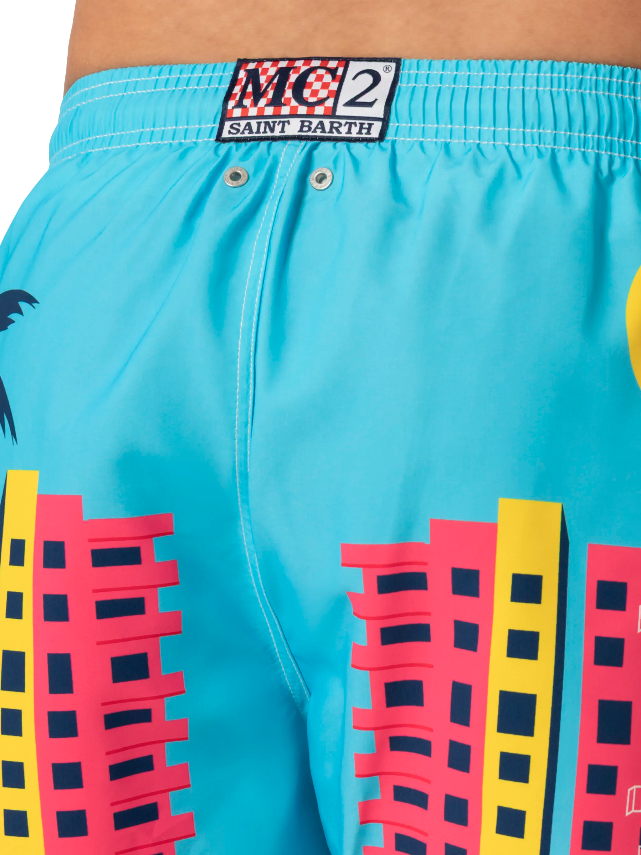 Mid-Length Gustavia Swim-Shorts With Miami Postcard Placed Print Green Swimshort