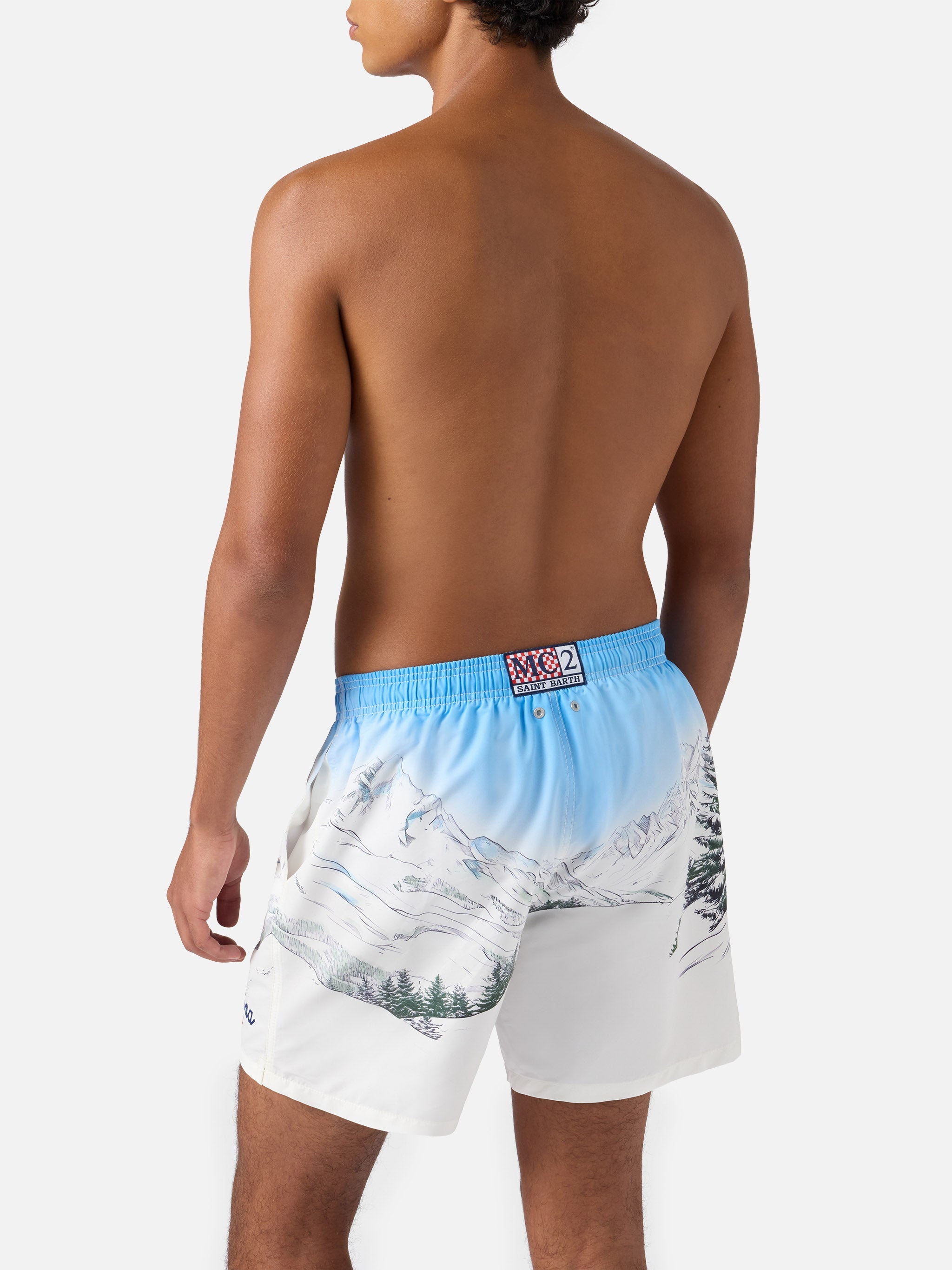Mid-Length Gustavia Swim-Shorts With Cortina Placed Print White Swimshort