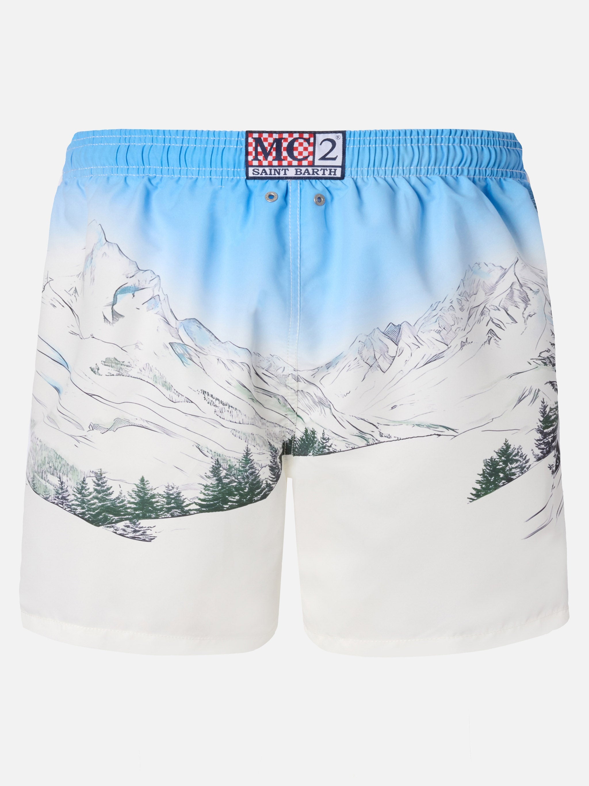 Mid-Length Gustavia Swim-Shorts With Cortina Placed Print White Swimshort