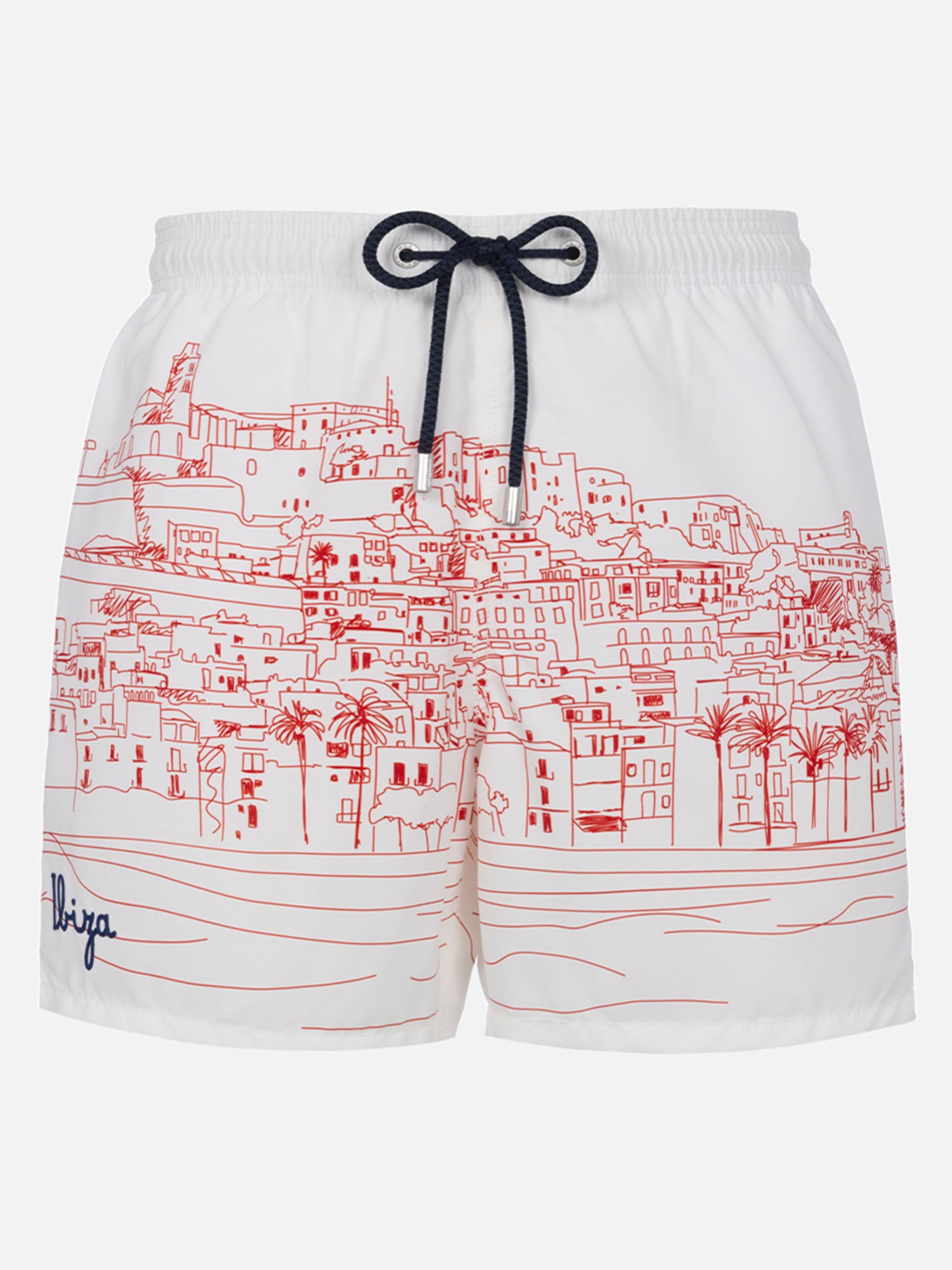 Mid-Length Gustavia Swim-Shorts With Ibiza Placed Print White Swimshort