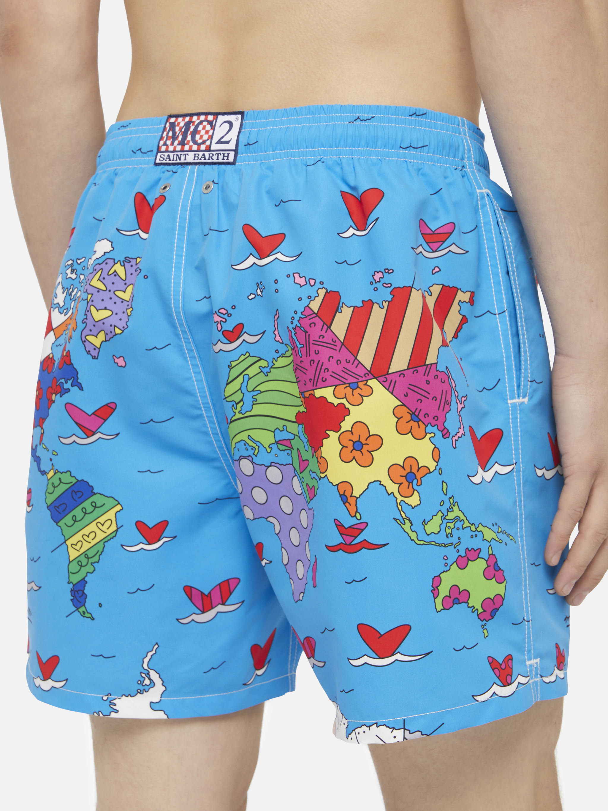 Mid-Length Gustavia Swim-Shorts With Britto World Placed Print| Special Edition Blue Swimshort