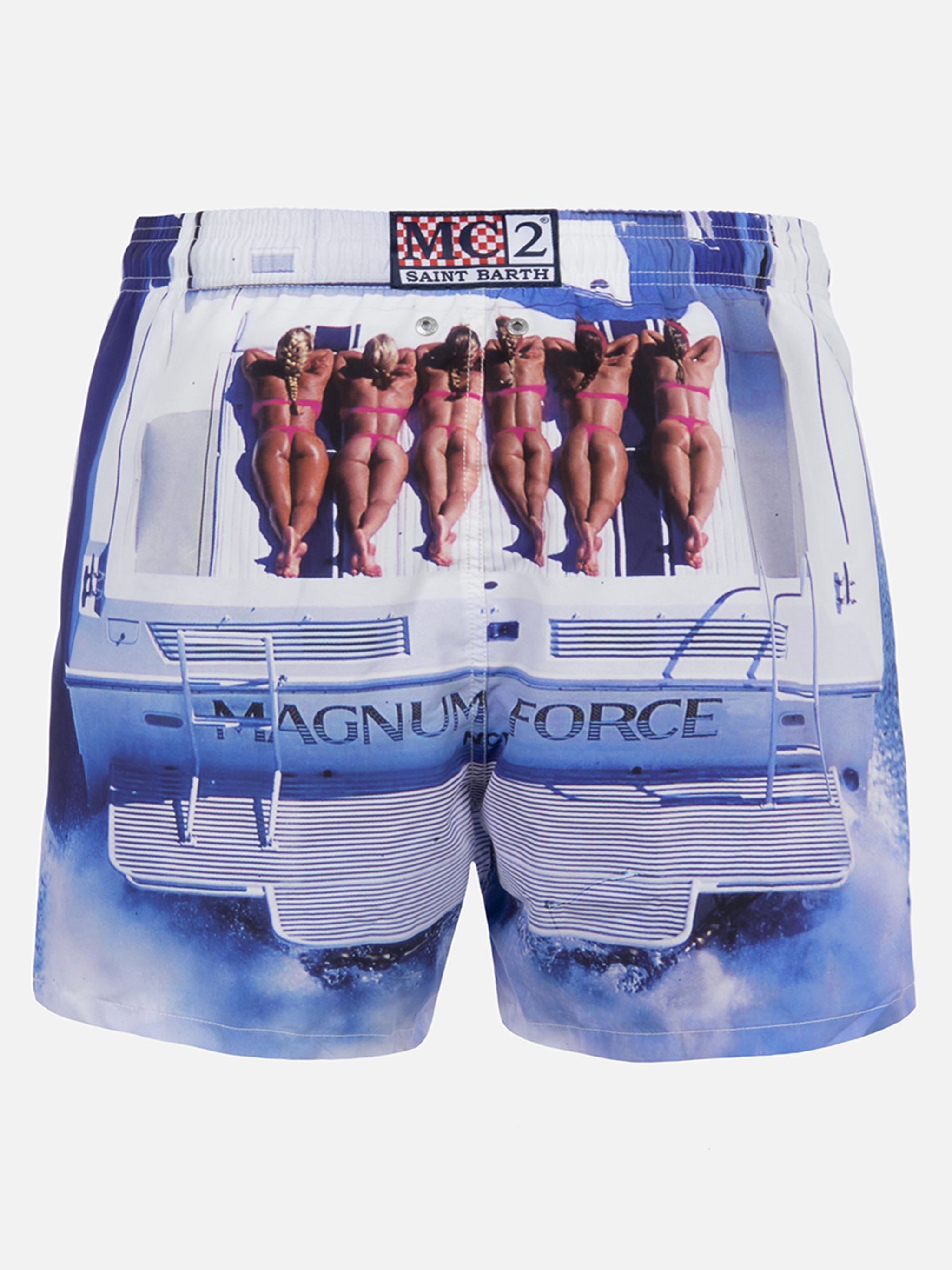 Man Mid-Length Gustavia Swim-Shorts With Placed Print| Magnum Marine Special Edition White Swimshort