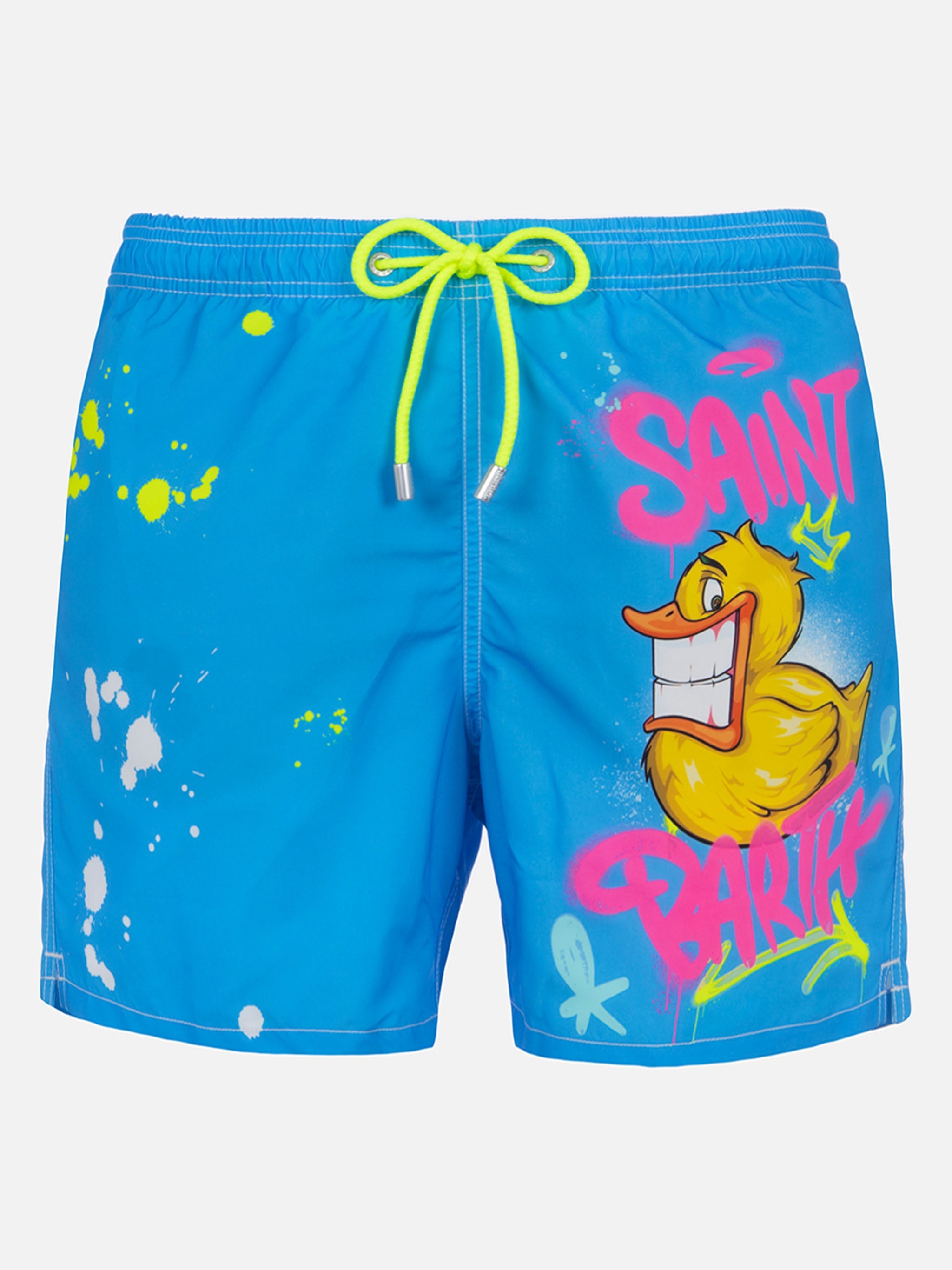 Man Mid-Length Gustavia Swim-Shorts With Ducky Cryptopuppets Placed Print| Special Edition Sky Swimshort