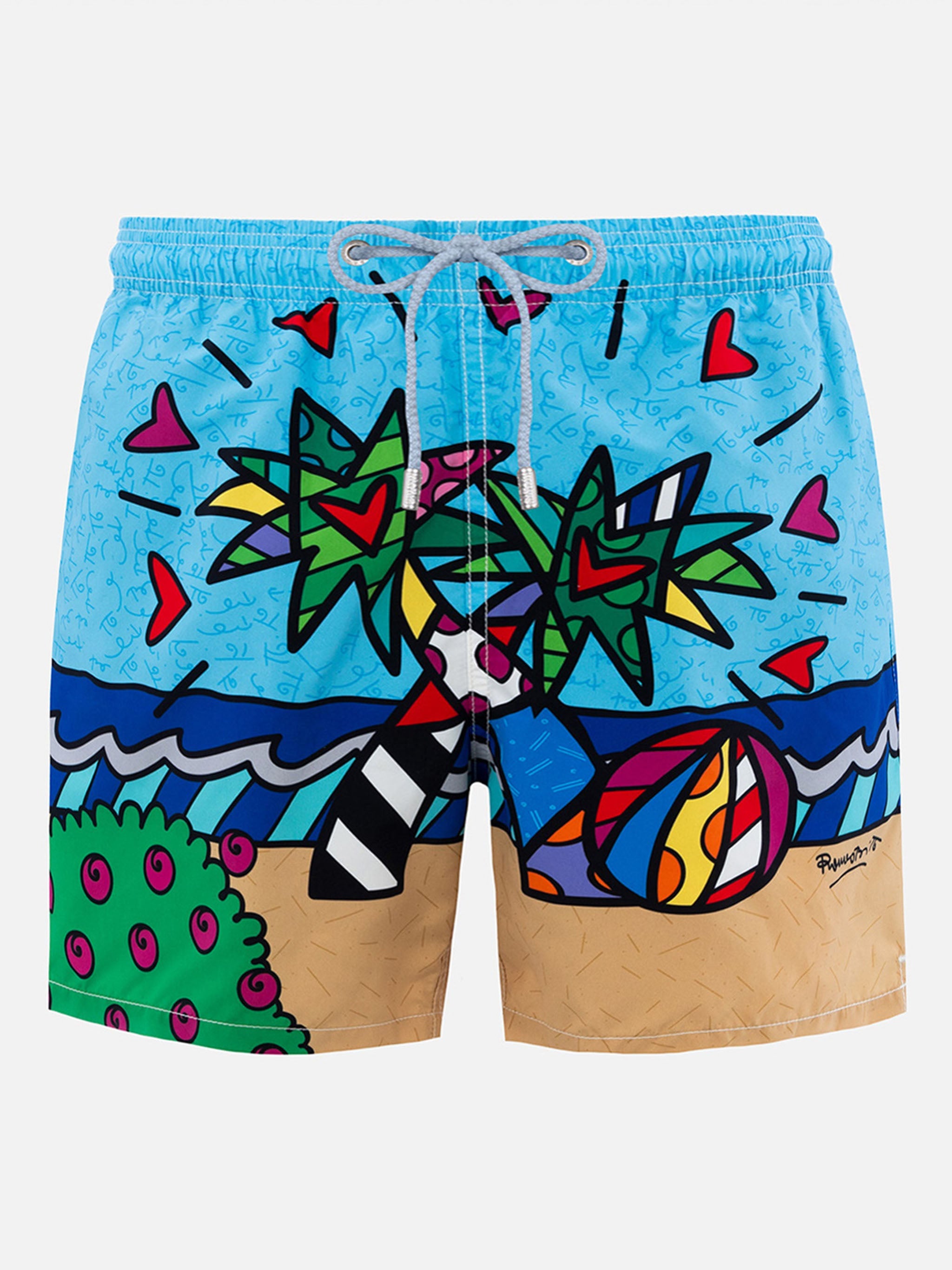 Man Mid-Length Gustavia Swim-Shorts With Britto Design Placed Print | ©britto Special Edition Sky Swimshort