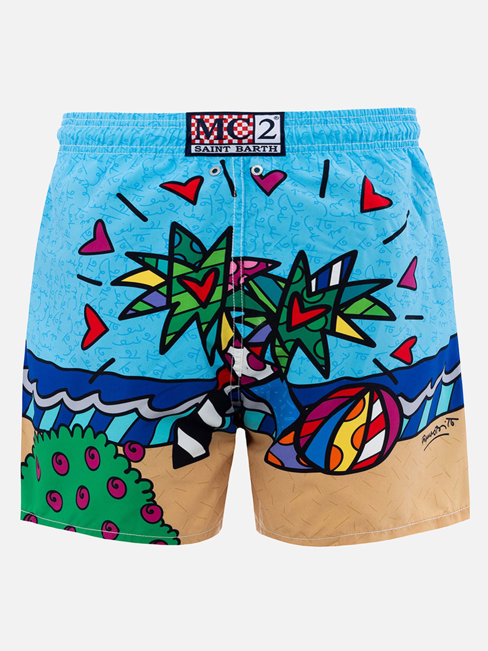 Man Mid-Length Gustavia Swim-Shorts With Britto Design Placed Print | ©britto Special Edition Sky Swimshort