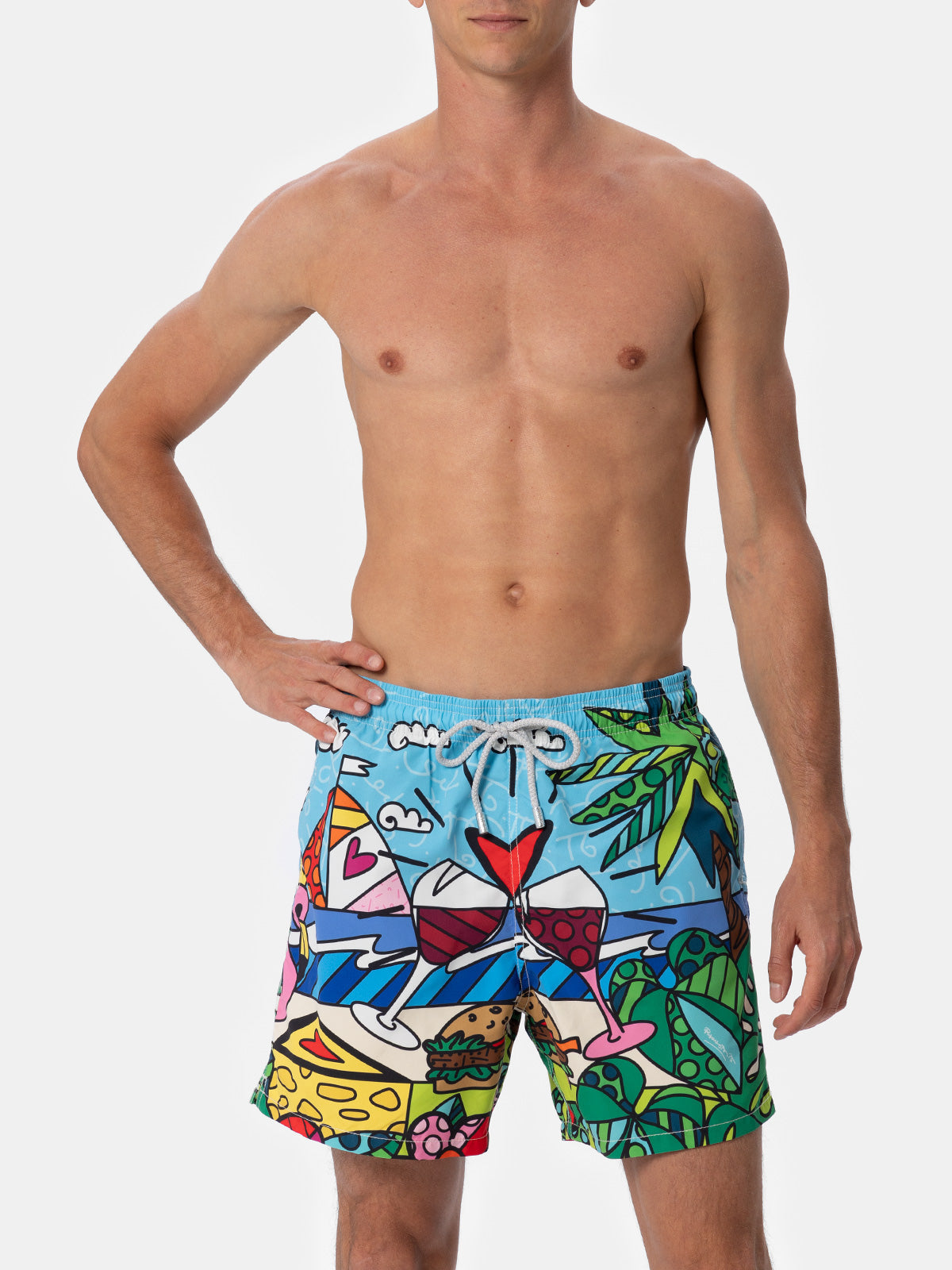 Man Mid-Length Gustavia Swim-Shorts With Britto Design Placed Print | ©britto Special Edition Sky Swimshort