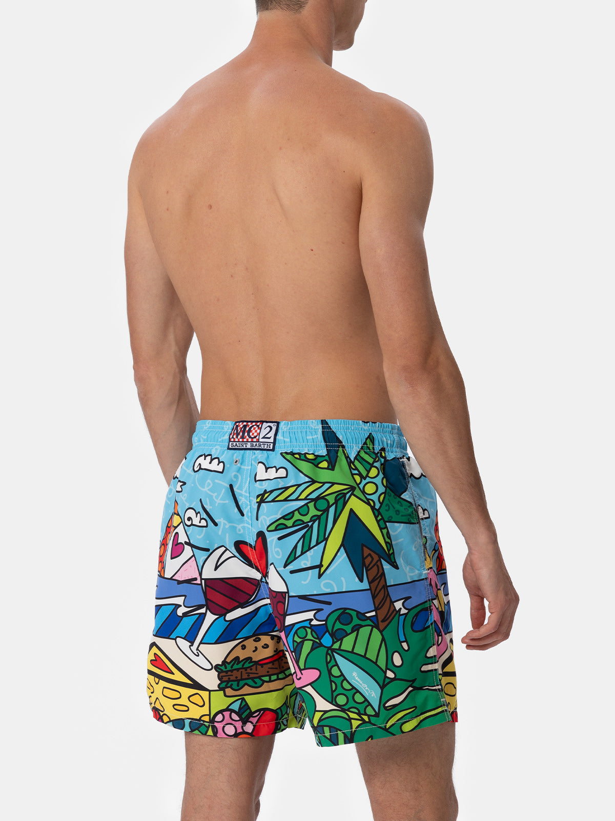 Man Mid-Length Gustavia Swim-Shorts With Britto Design Placed Print | ©britto Special Edition Sky Swimshort