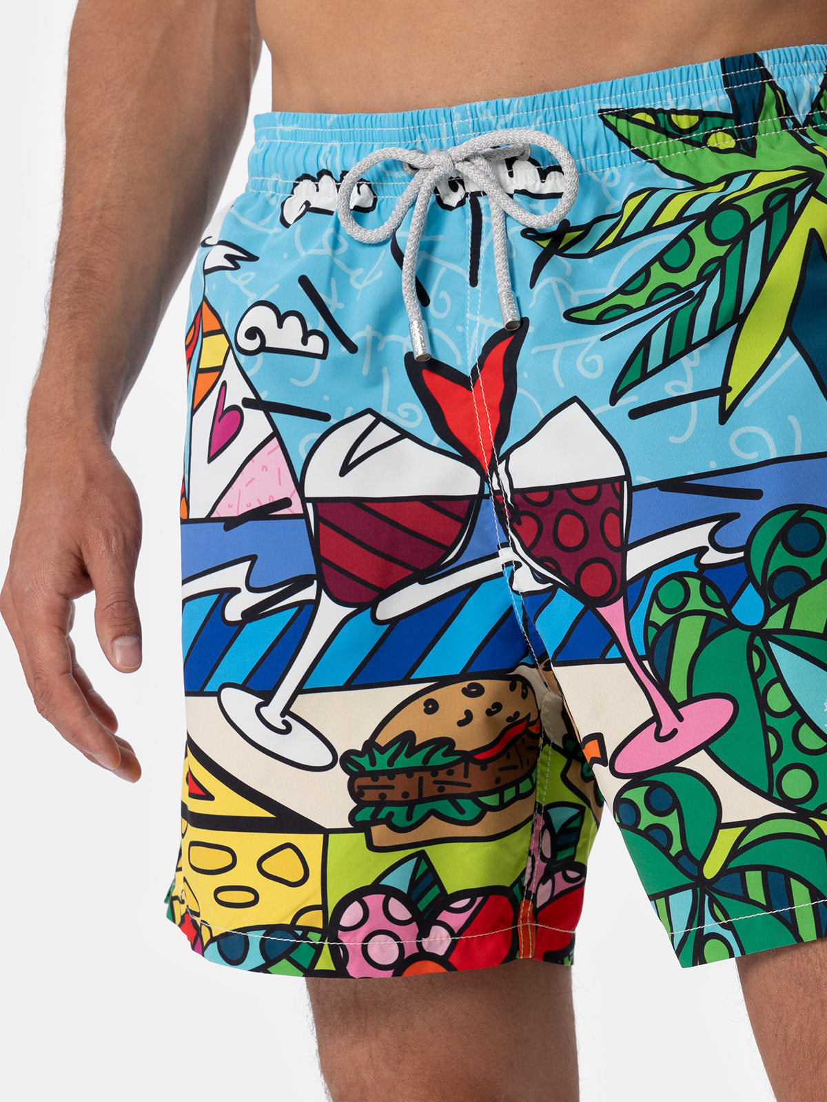 Man Mid-Length Gustavia Swim-Shorts With Britto Design Placed Print | ©britto Special Edition Sky Swimshort