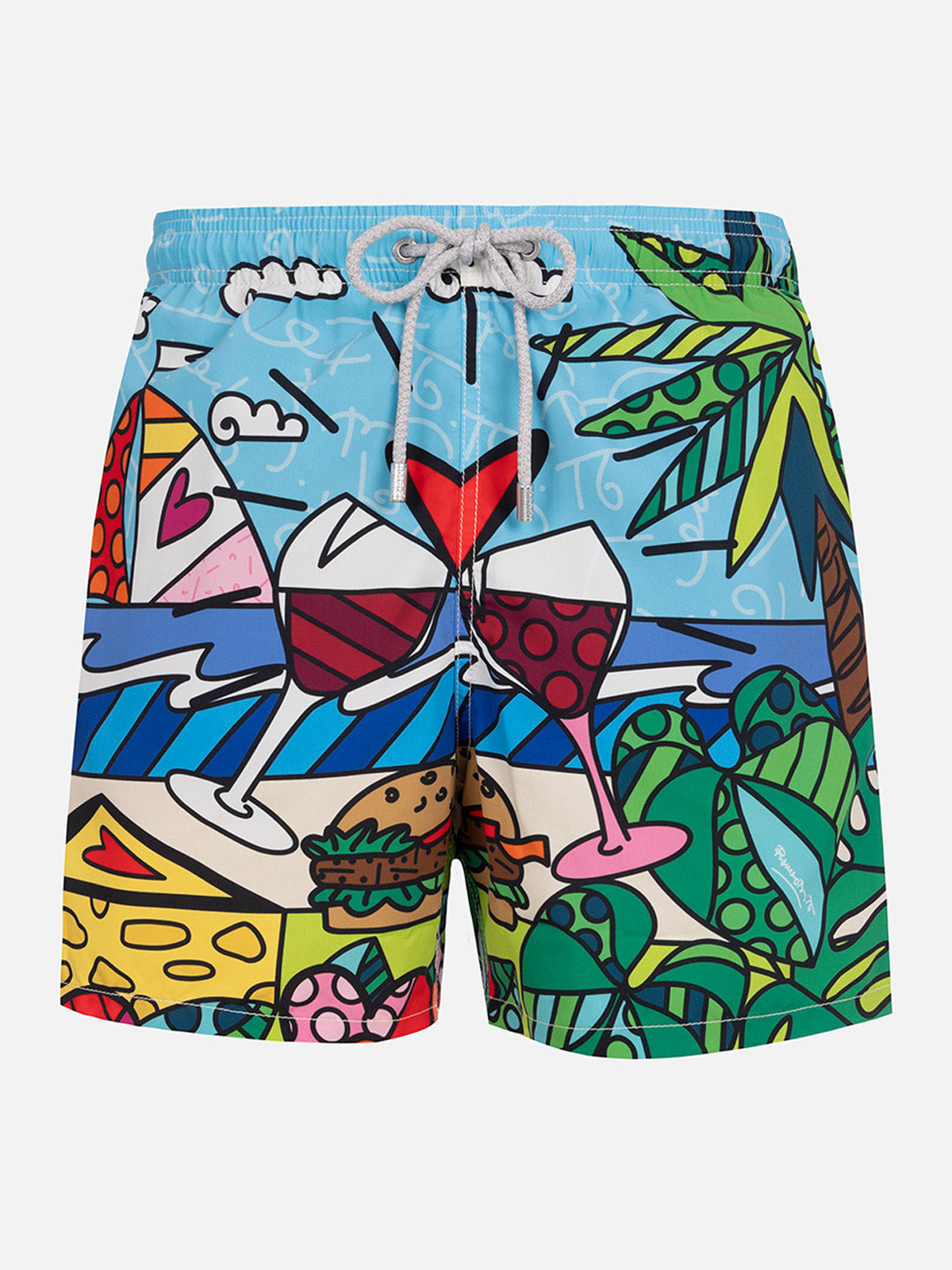 Man Mid-Length Gustavia Swim-Shorts With Britto Design Placed Print | ©britto Special Edition Sky Swimshort
