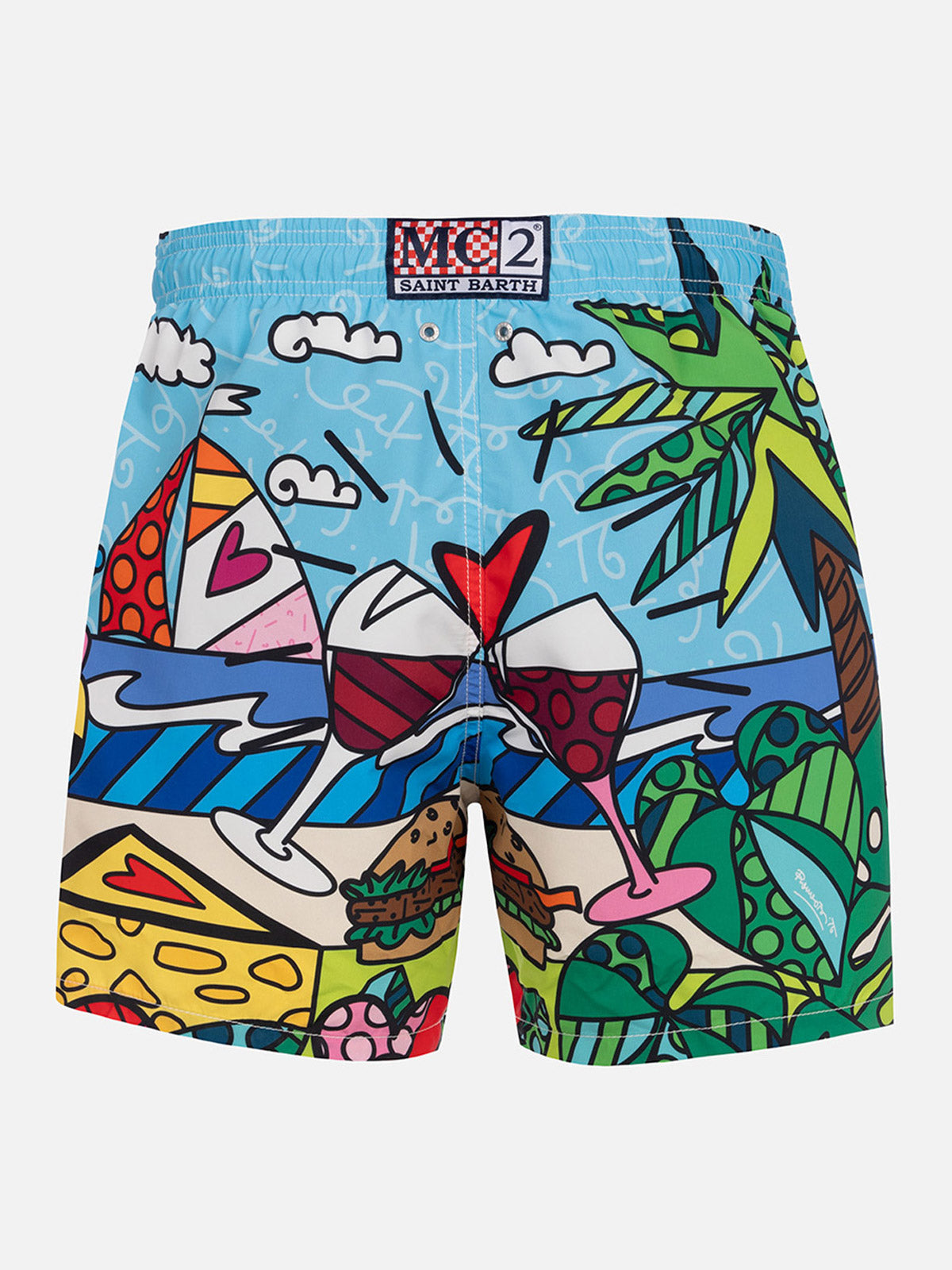 Man Mid-Length Gustavia Swim-Shorts With Britto Design Placed Print | ©britto Special Edition Sky Swimshort