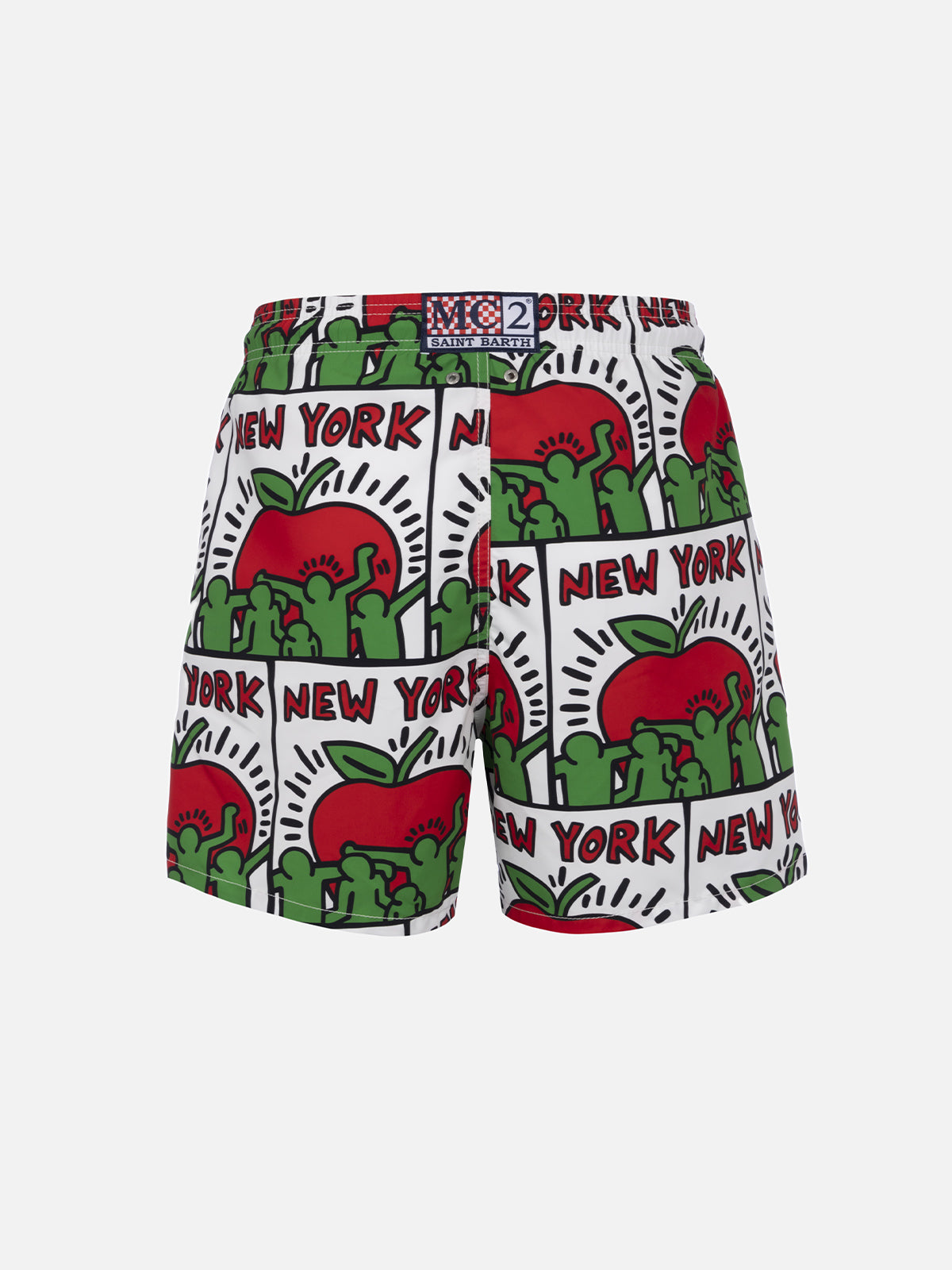 Man Mid-Length Gustavia Swim-Shorts With Keith Haring Design Placed Print| Special Edition White Swimshort