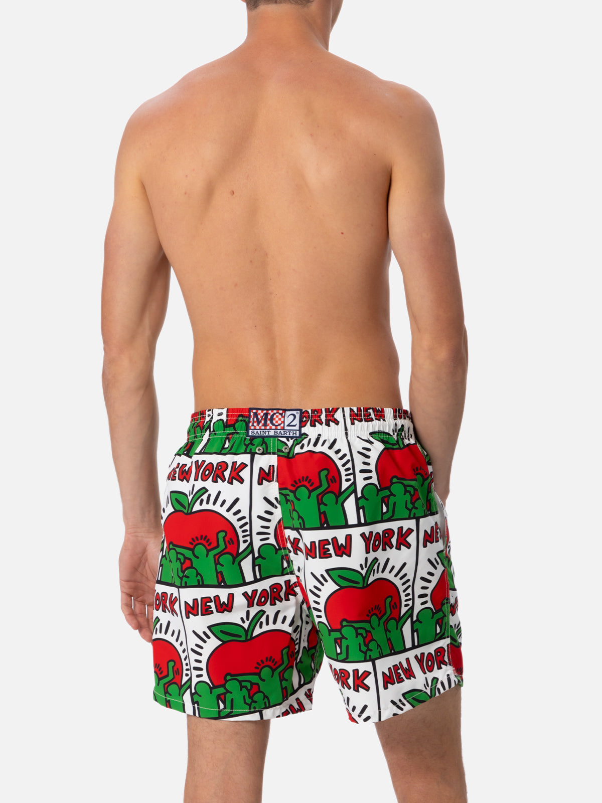 Man Mid-Length Gustavia Swim-Shorts With Keith Haring Design Placed Print| Special Edition White Swimshort