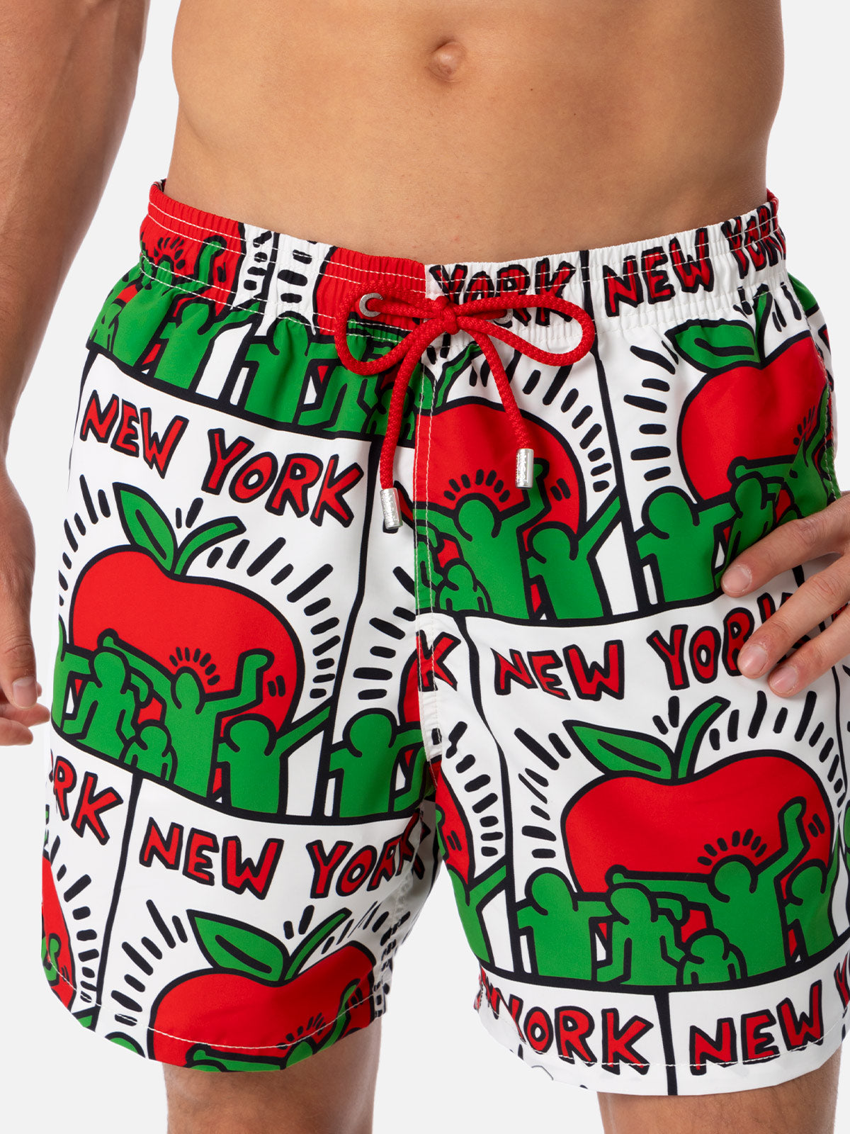 Man Mid-Length Gustavia Swim-Shorts With Keith Haring Design Placed Print| Special Edition White Swimshort