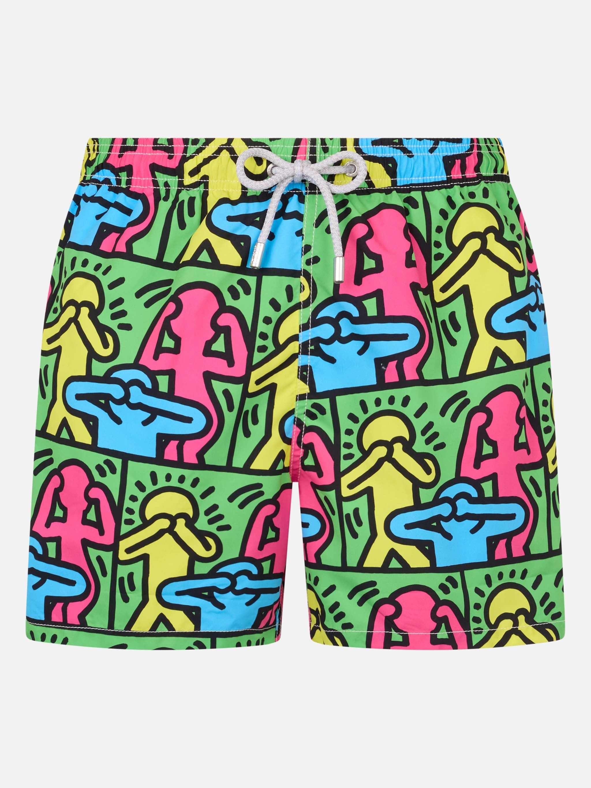 Man Mid-Length Gustavia Swim-Shorts With Keith Haring Design Placed Print| Special Edition Green Swimshort