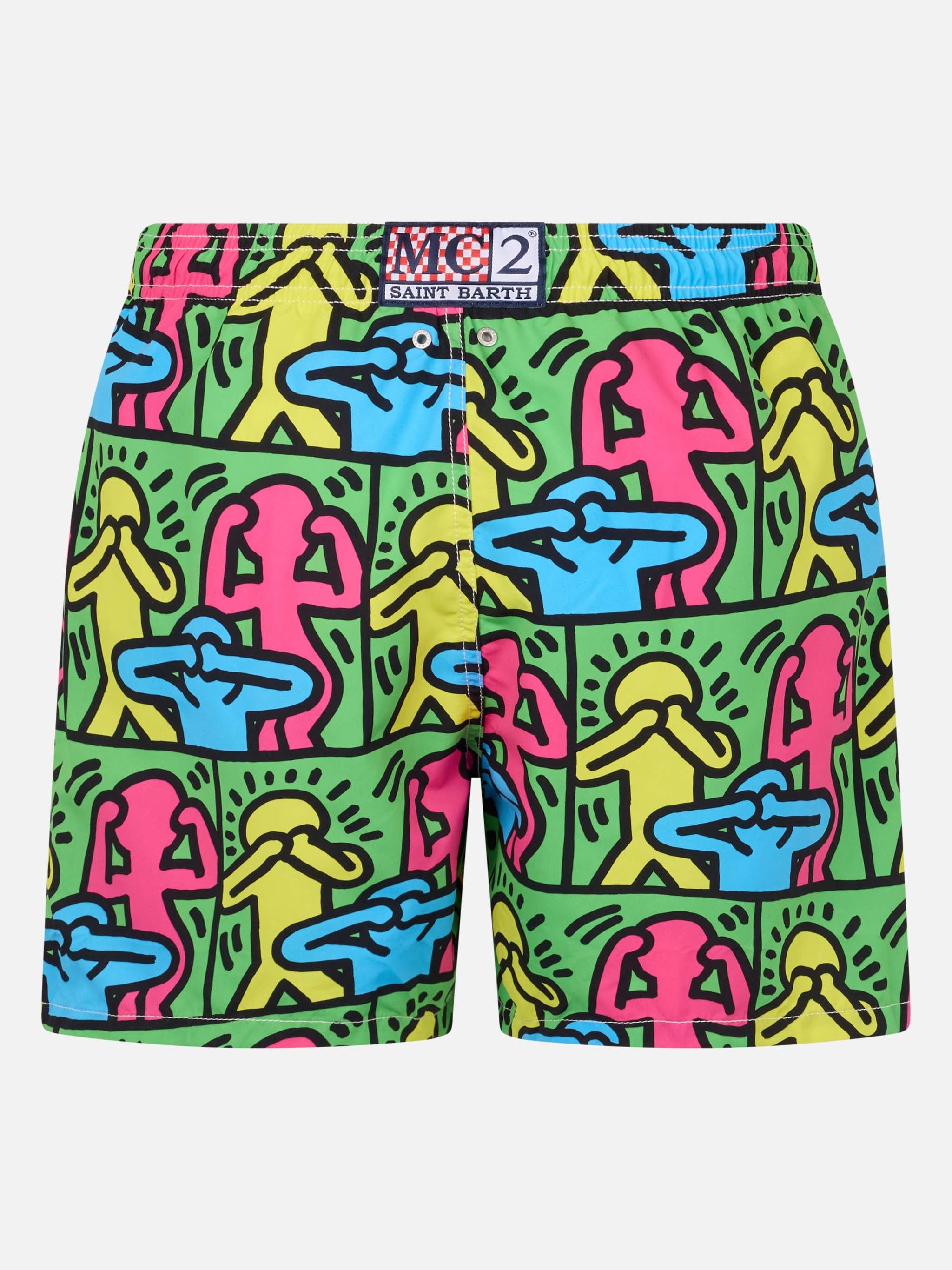 Man Mid-Length Gustavia Swim-Shorts With Keith Haring Design Placed Print| Special Edition Green Swimshort