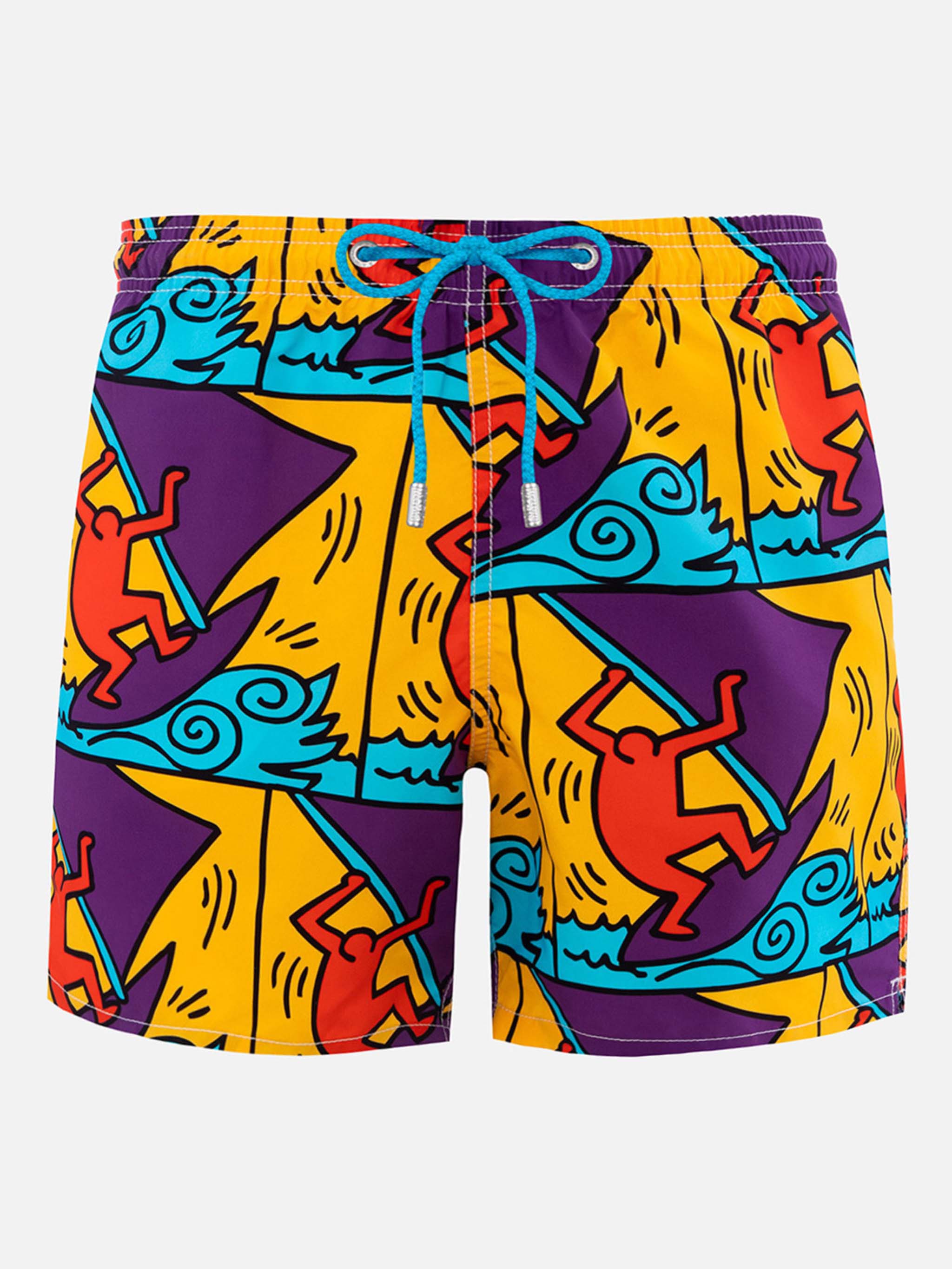 Man Mid-Length Gustavia Swim-Shorts With Keith Haring Design Placed Print| Special Edition Yellow Swimshort