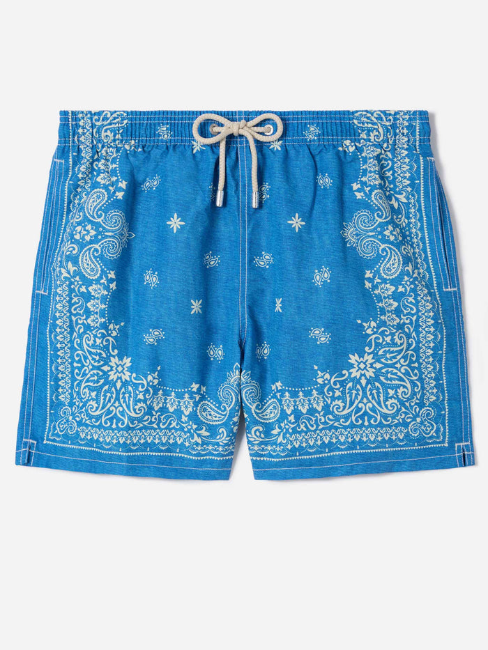 Gustavia Blue Swim Shorts With Bandana Print Light Swimshort