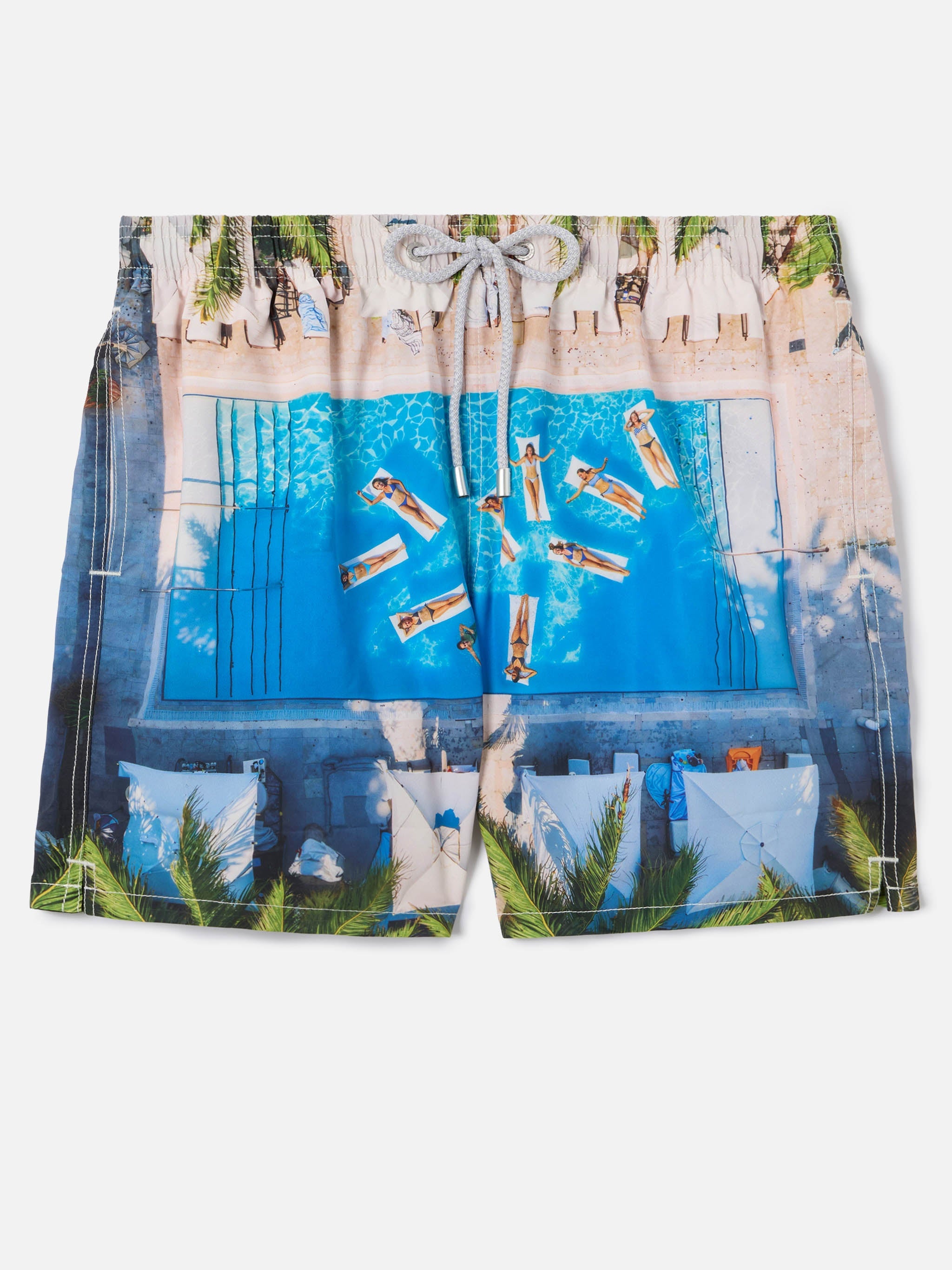 Gustavia Swim Shorts With Tropical Pool Print | Special Edition White Swimshort