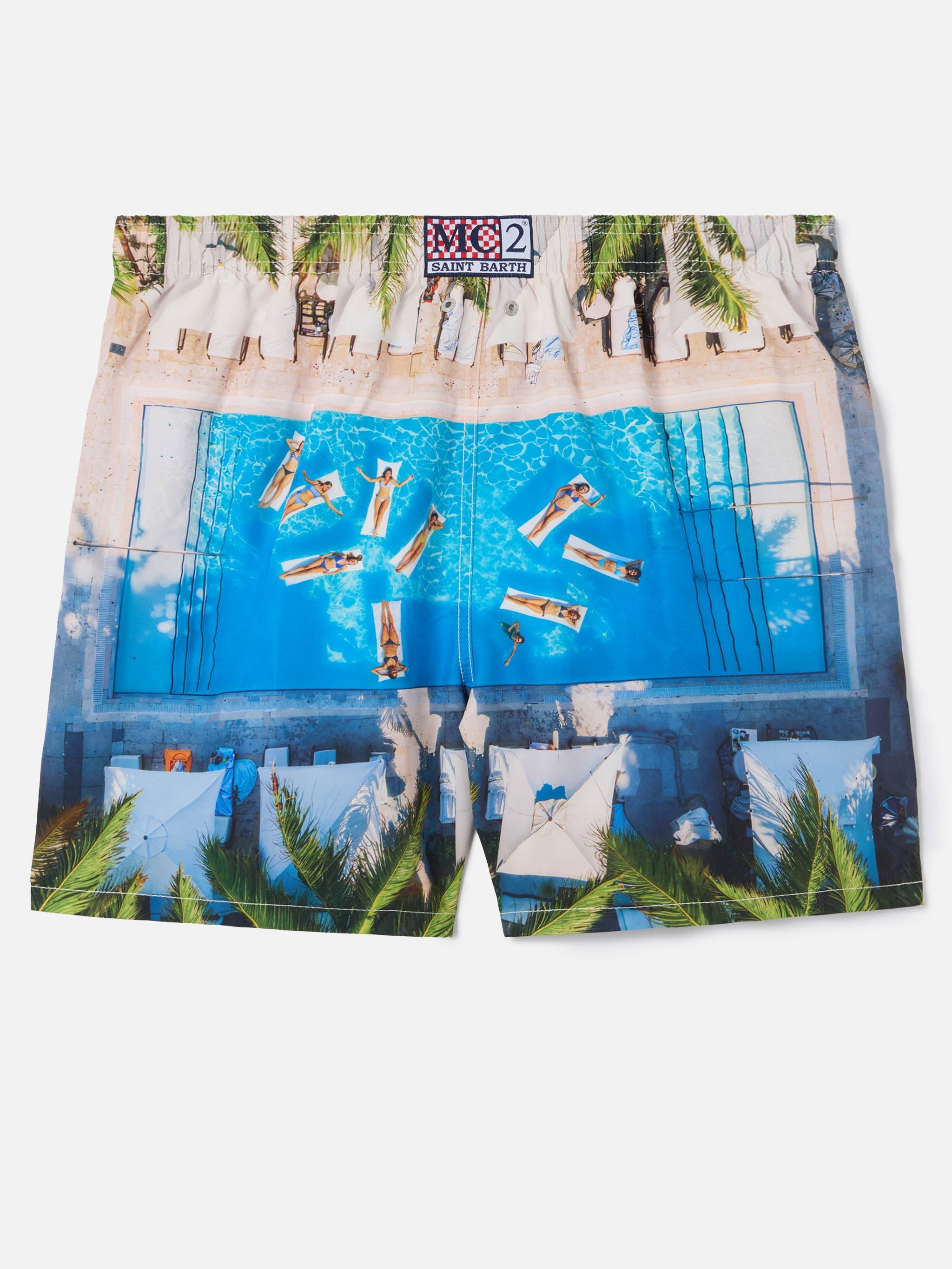 Gustavia Swim Shorts With Tropical Pool Print | Special Edition White Swimshort