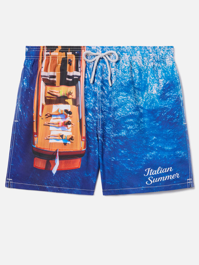Gustavia Swim Shorts With Italian Summer Print | Special Edition Blue Swimshort