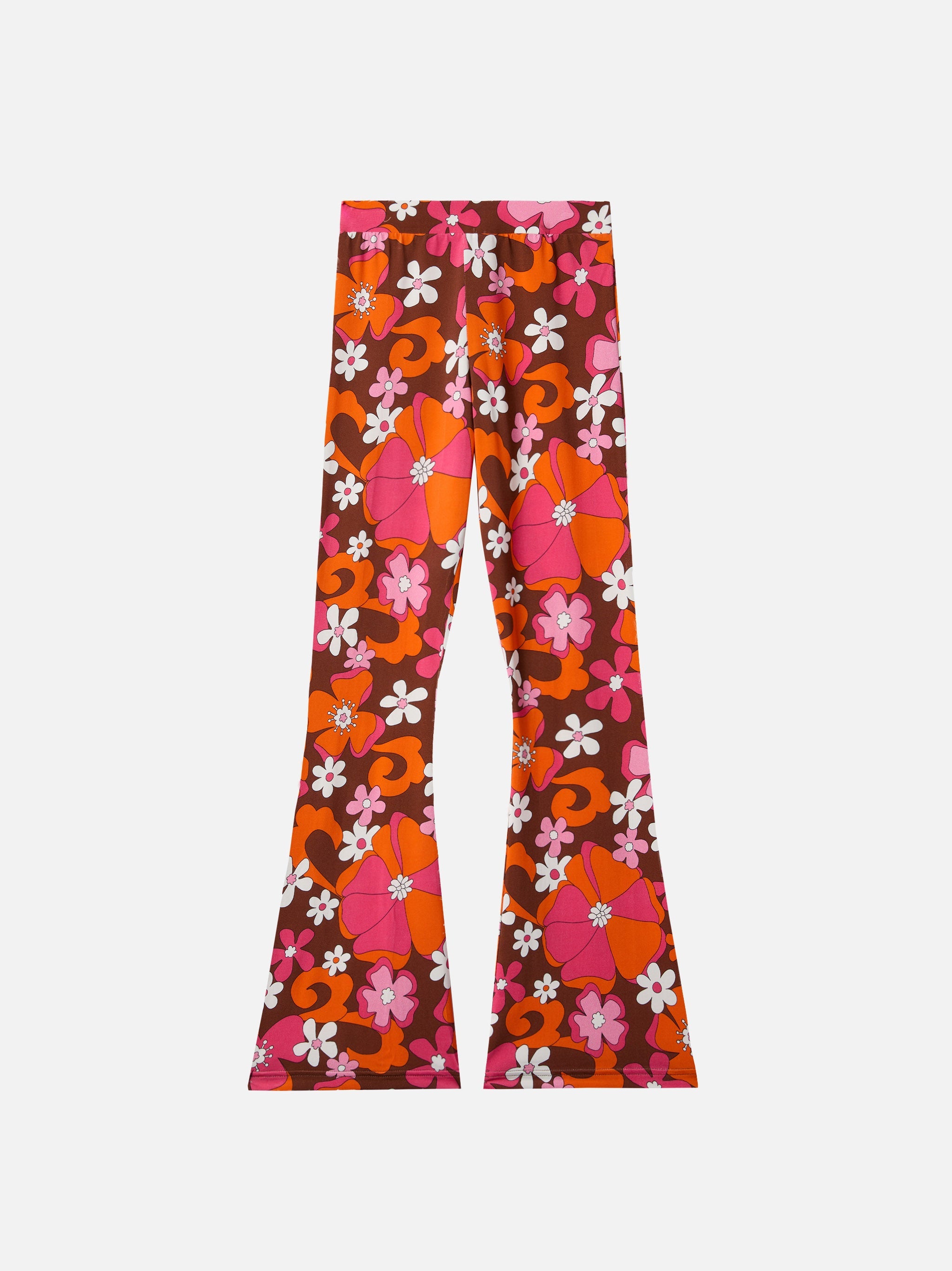 Flared Pants Gwenda Jr With Retro Flower Print Brown
